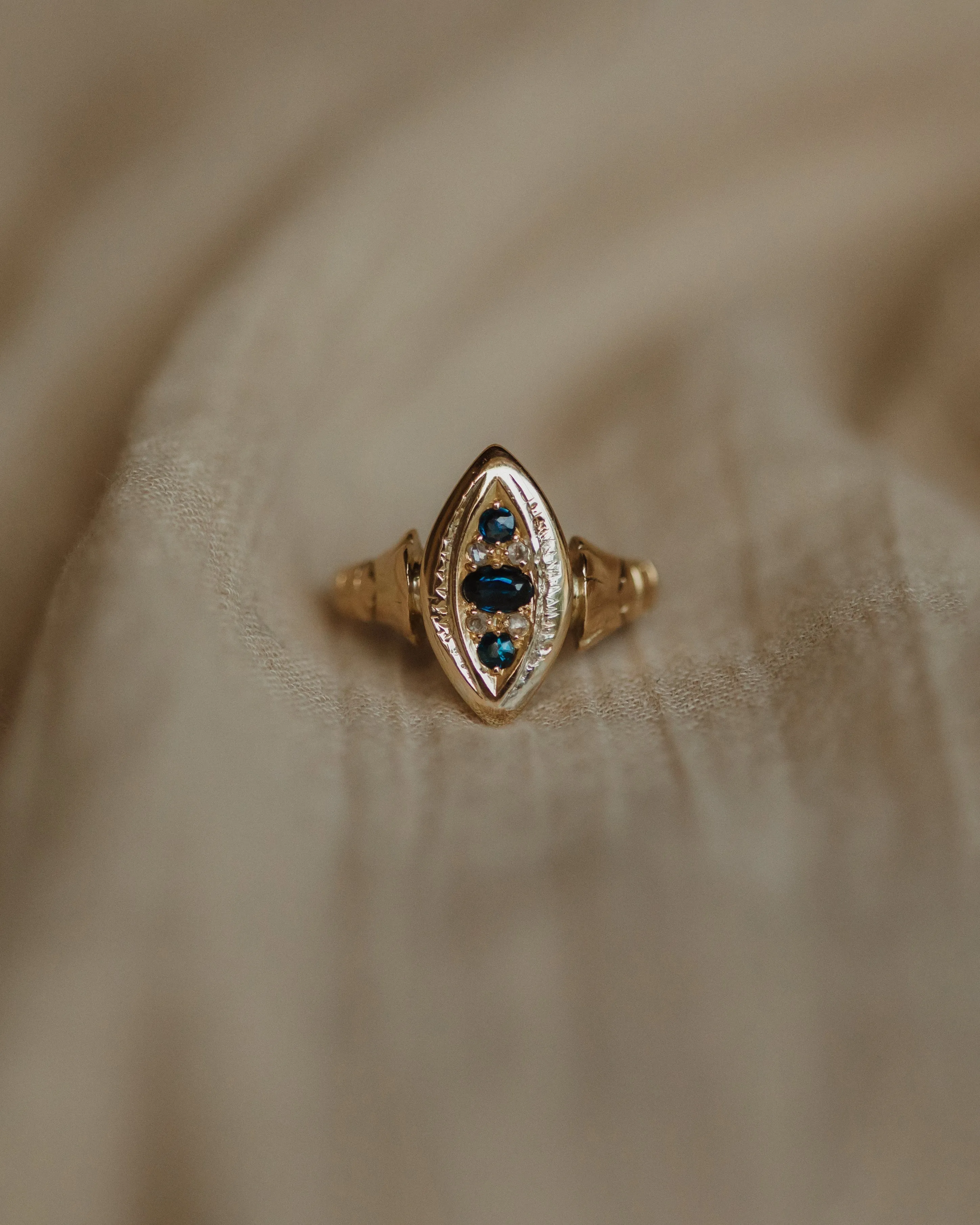 Carmen Antique Victorian 18ct Gold Sapphire & Diamond Marquise Ring sold by Rock n Rose product image thumbnail 3