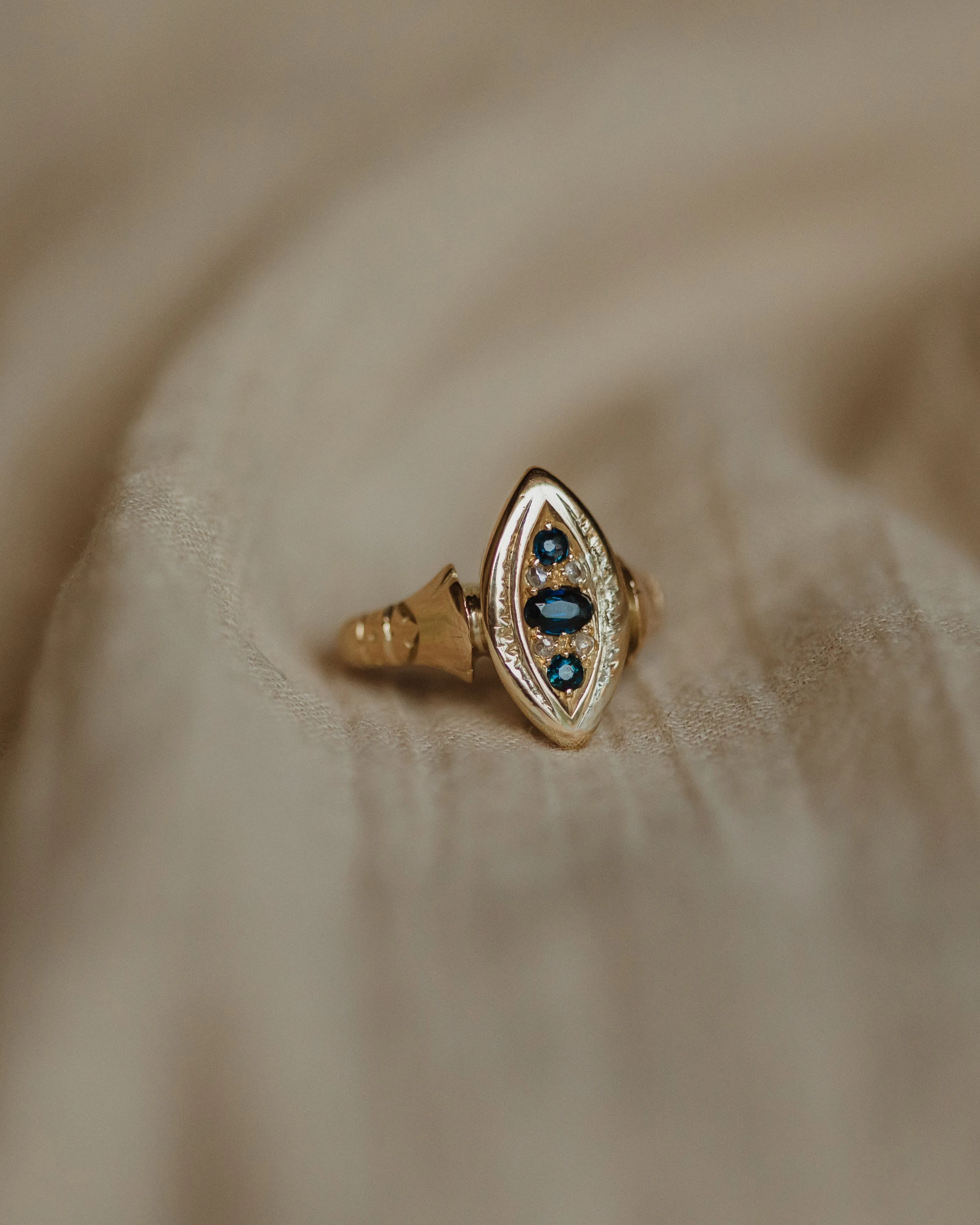 Carmen Antique Victorian 18ct Gold Sapphire & Diamond Marquise Ring sold by Rock n Rose product image thumbnail 4