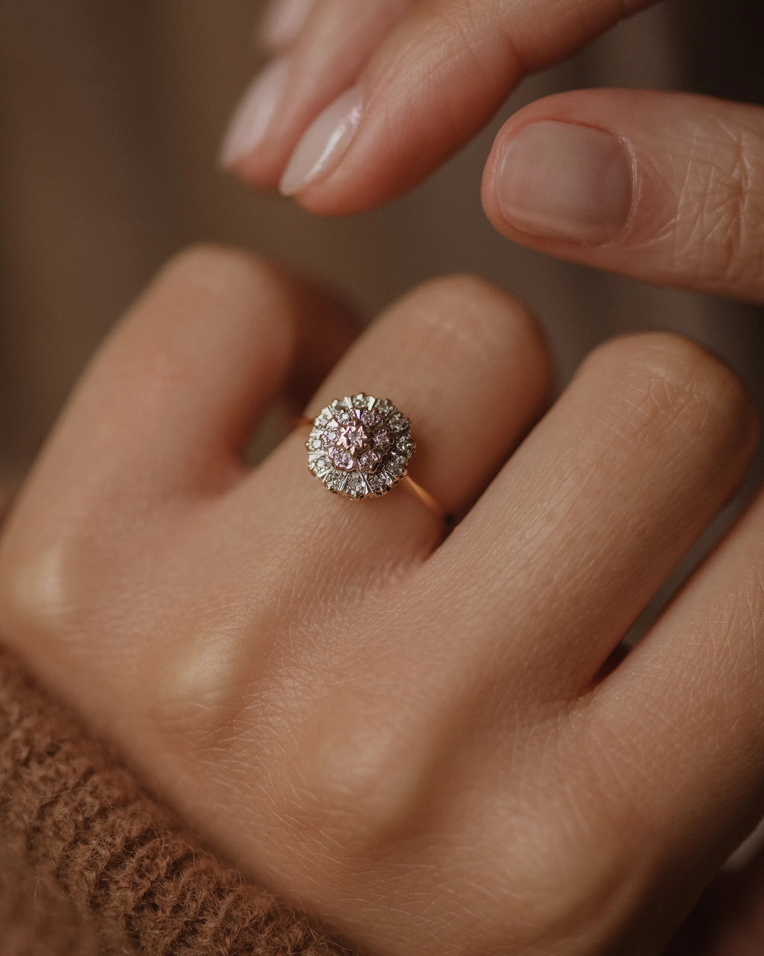 Lillis 1988 Vintage 9ct Gold Diamond Cluster Ring sold by Rock n Rose