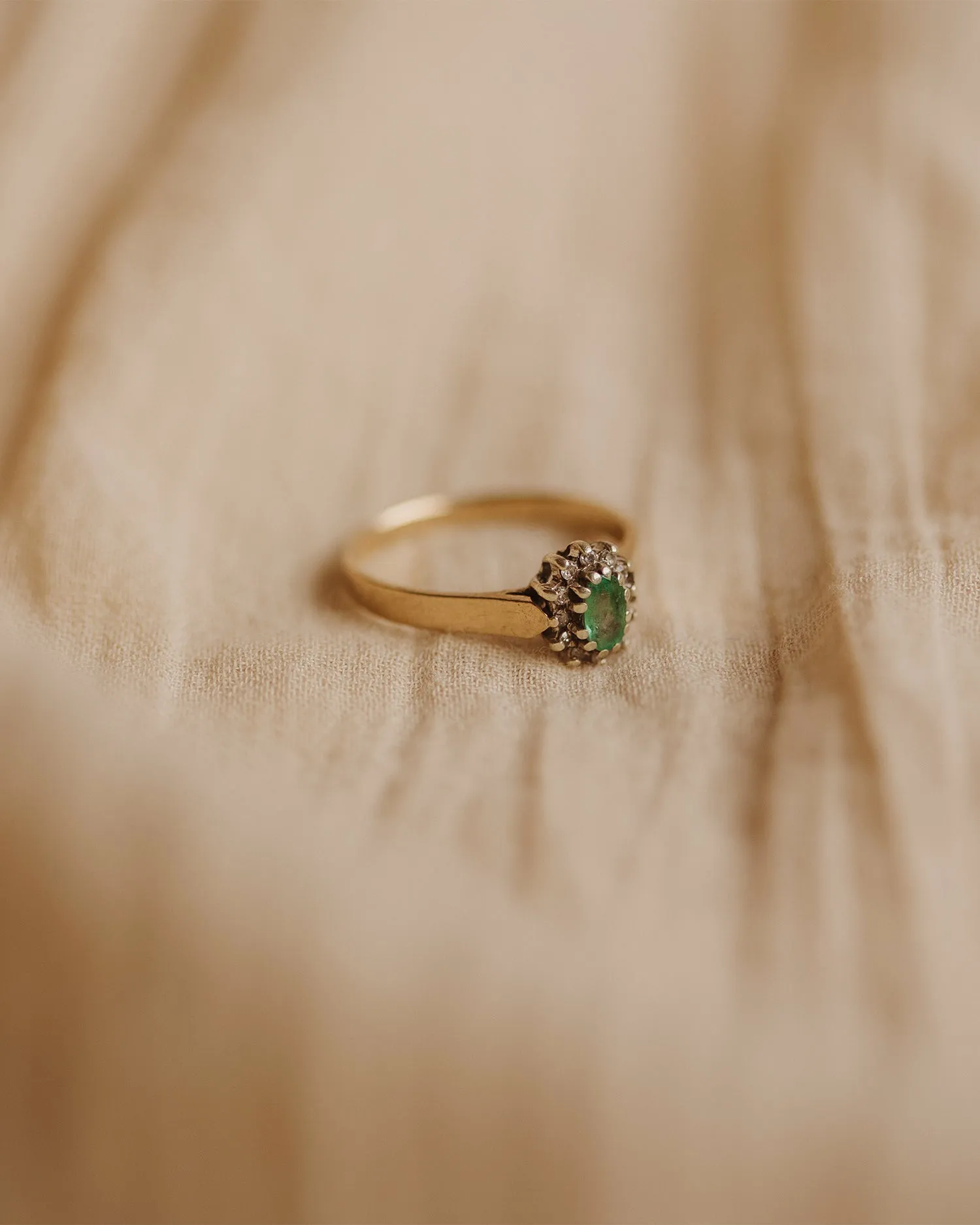 Marjorie 1984 9ct Gold Vintage Emerald & Diamond Ring sold by Rock n Rose product image thumbnail 3