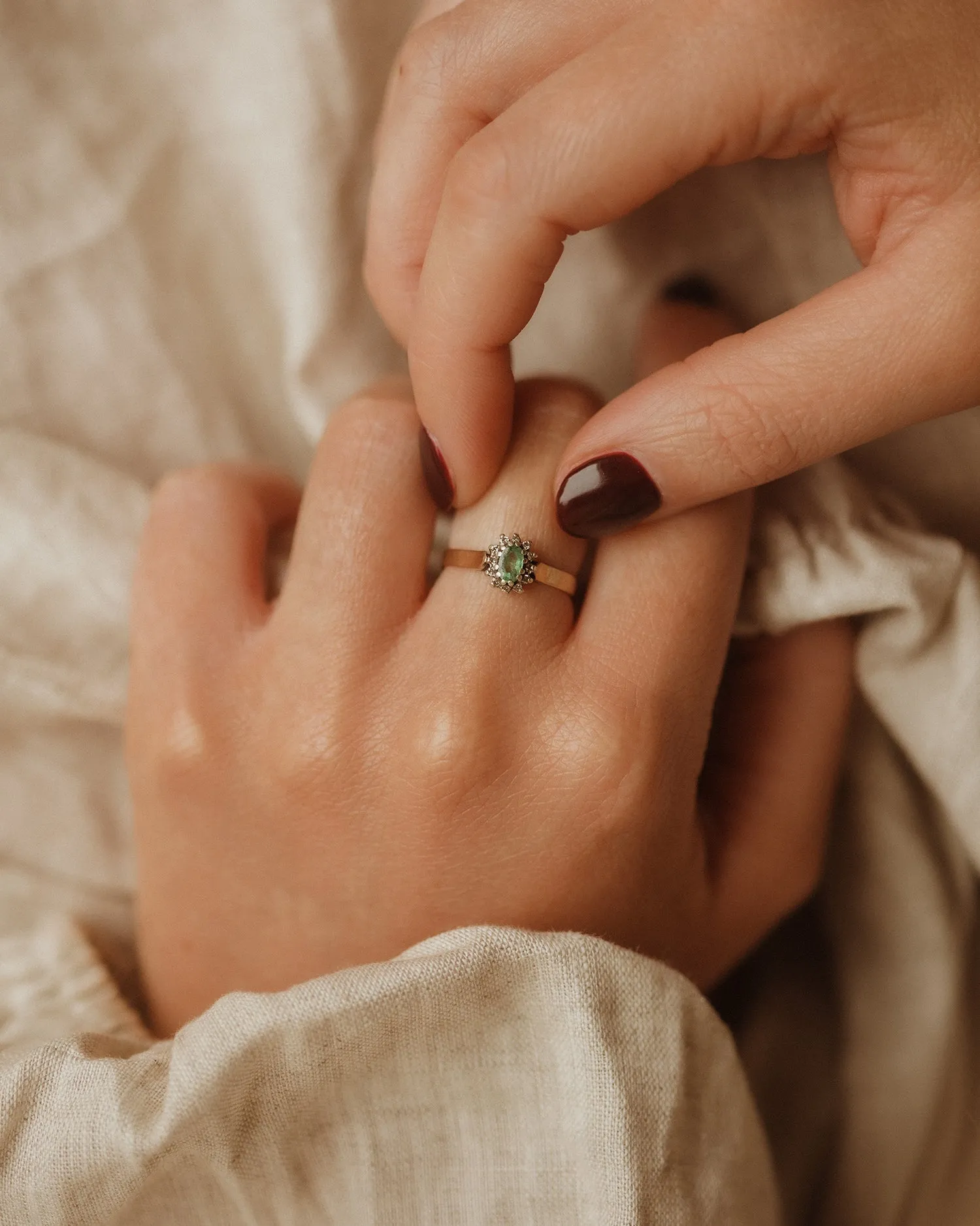 Marjorie 1984 9ct Gold Vintage Emerald & Diamond Ring sold by Rock n Rose product image thumbnail 2