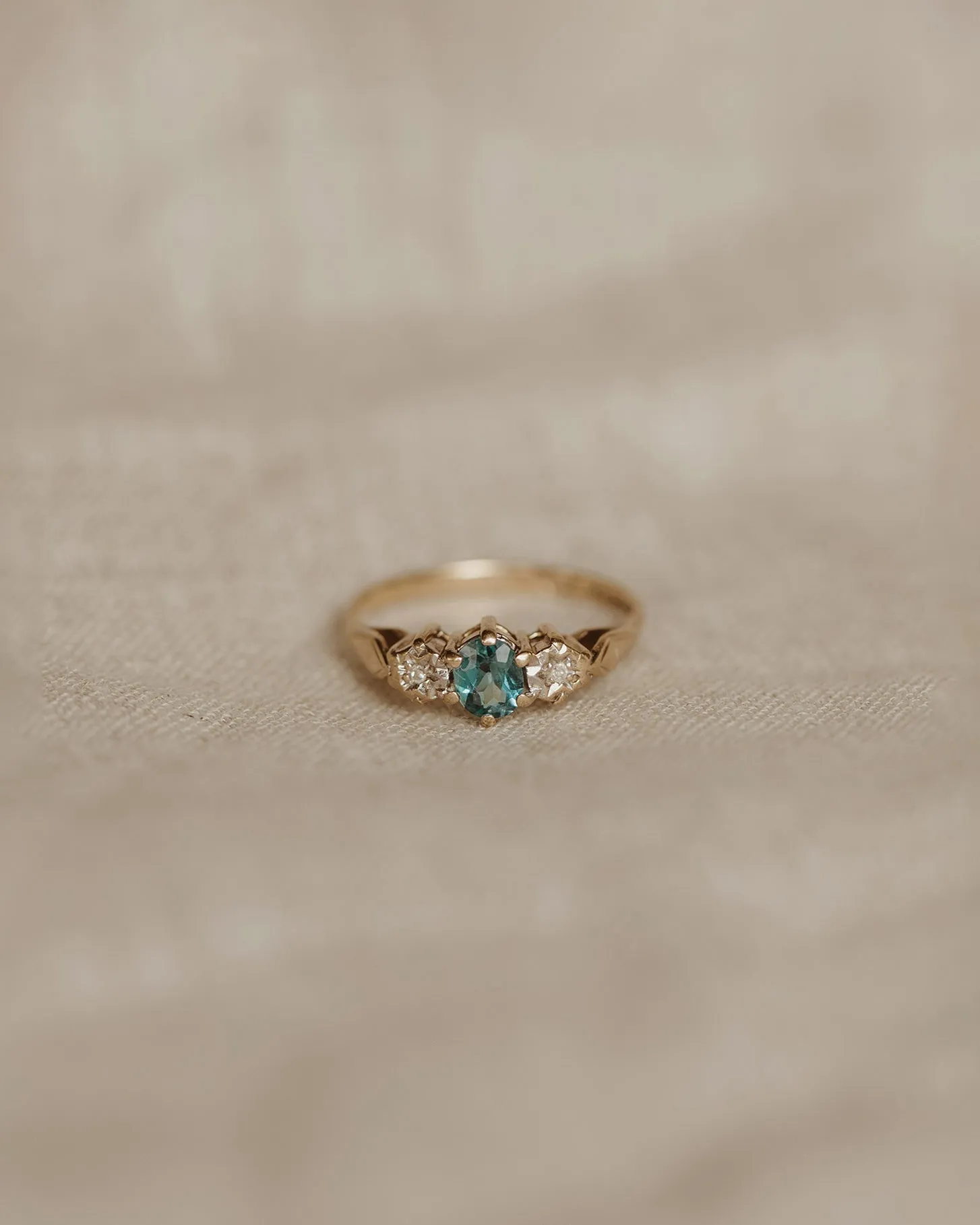 Esther 9ct Gold Blue Topaz & Diamond Ring sold by Rock n Rose