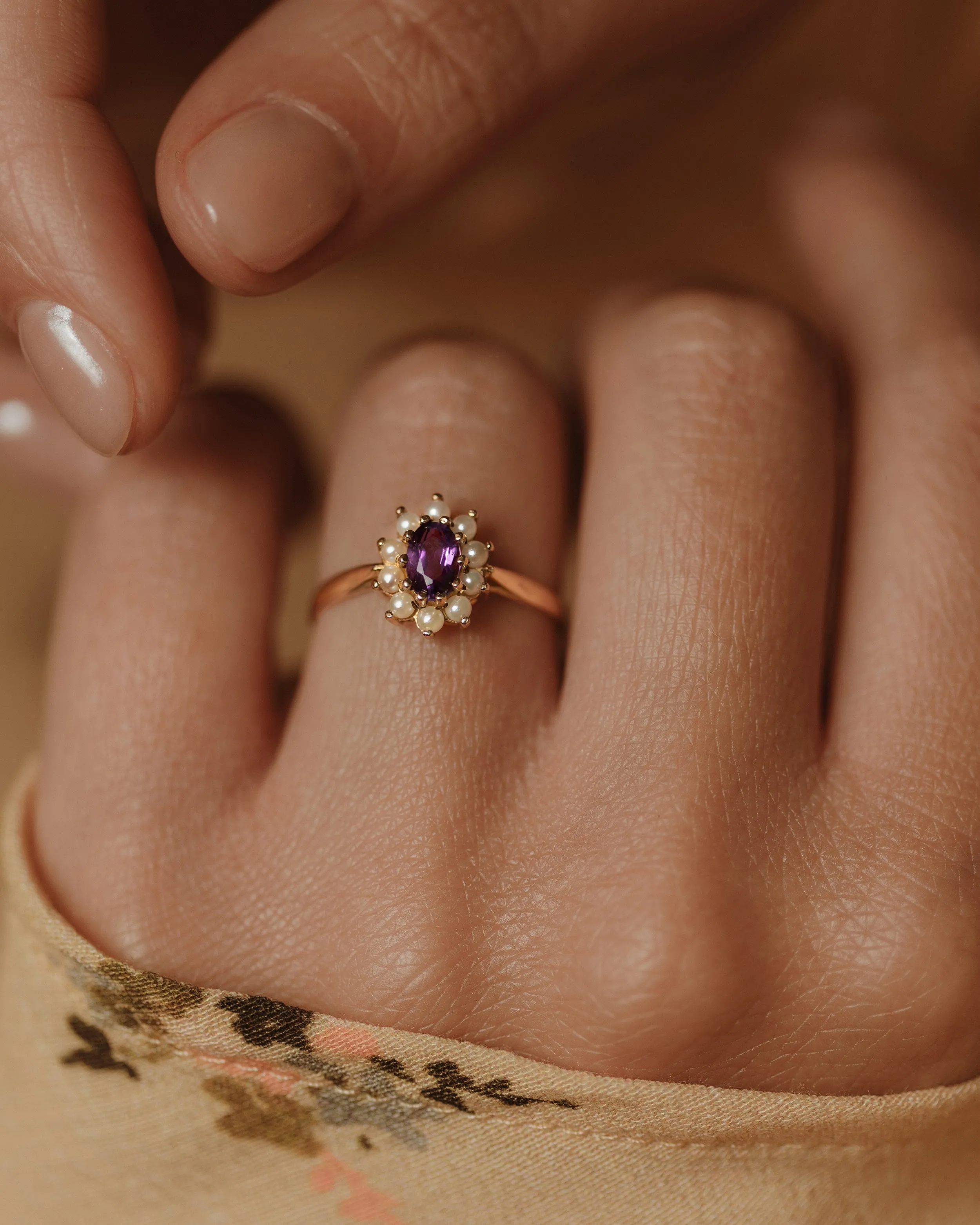 Tabitha 1987 Vintage 9ct Gold Amethyst & Pearl Cluster Ring sold by Rock n Rose product image thumbnail 2