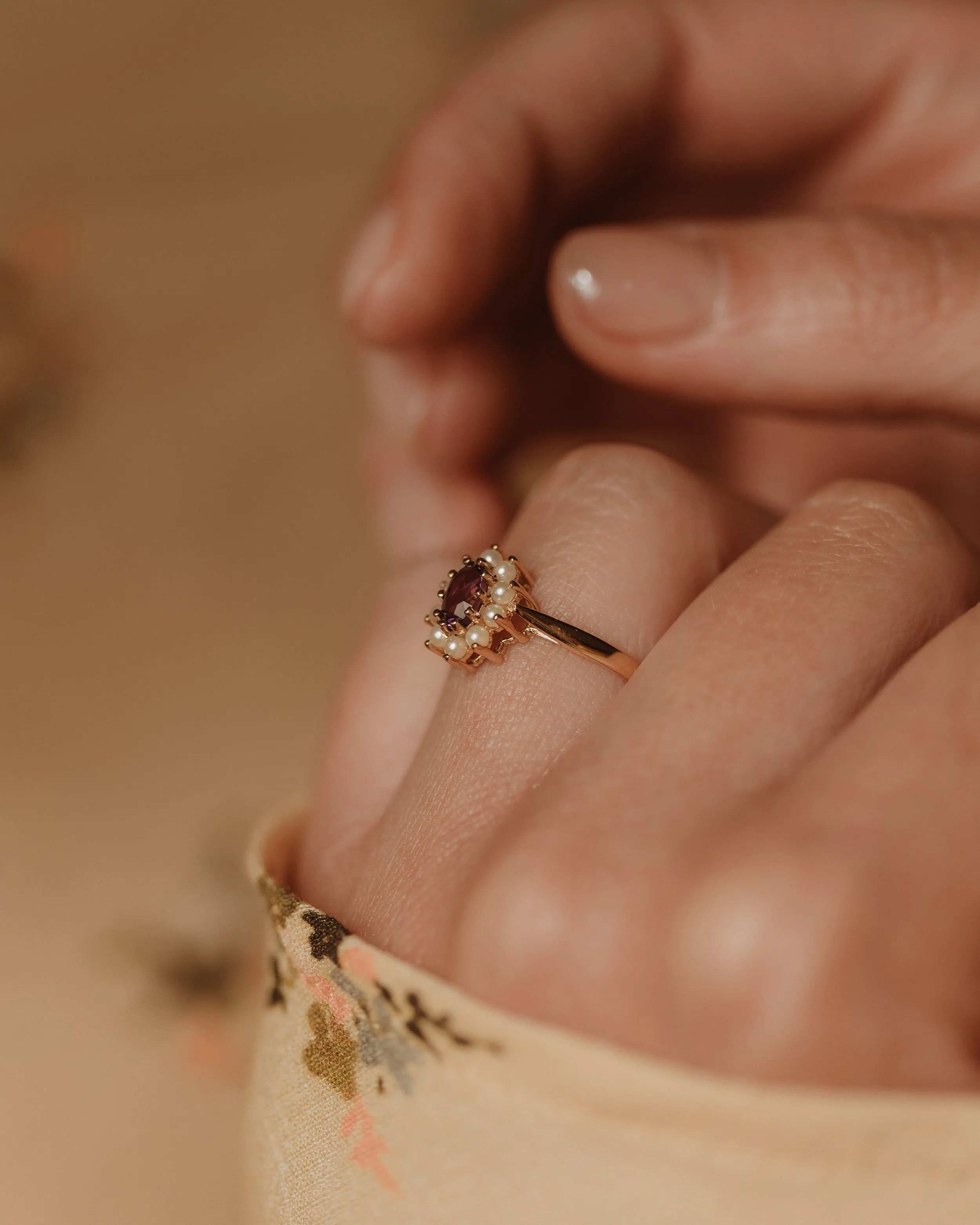 Tabitha 1987 Vintage 9ct Gold Amethyst & Pearl Cluster Ring sold by Rock n Rose product image thumbnail 3