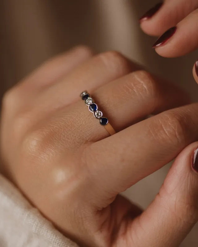Irina Vintage 18ct Gold Sapphire & Diamond Half Eternity Ring sold by Rock n Rose