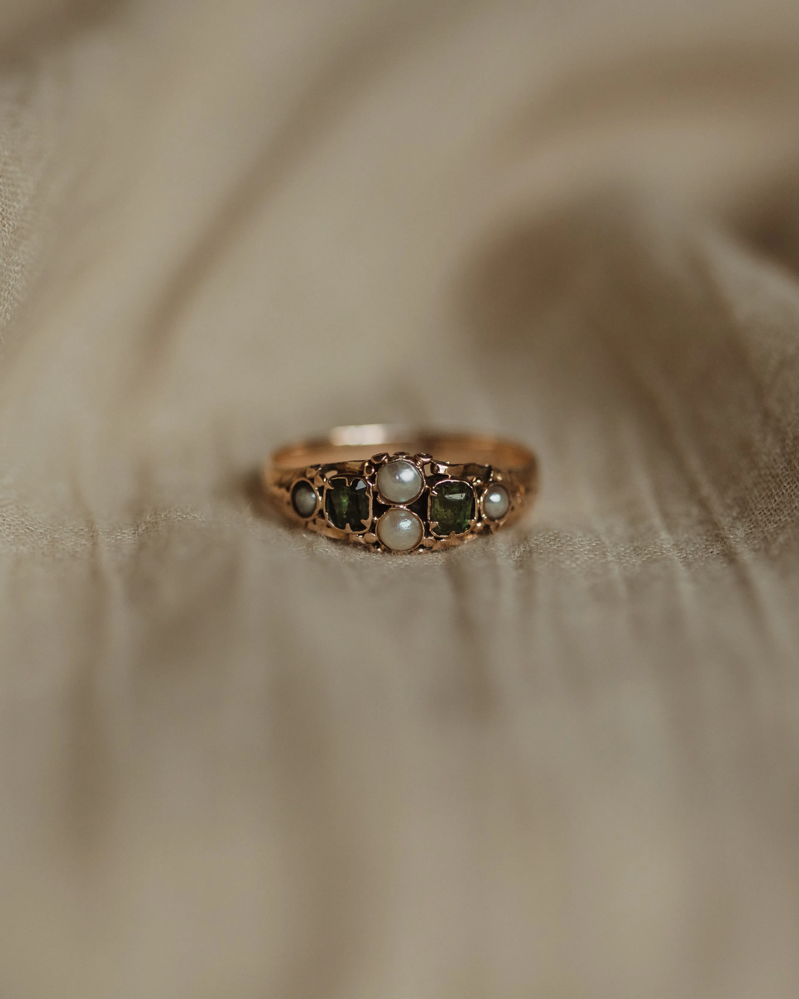 Esther Antique 15ct Gold Emerald & Pearl Ring sold by Rock n Rose
