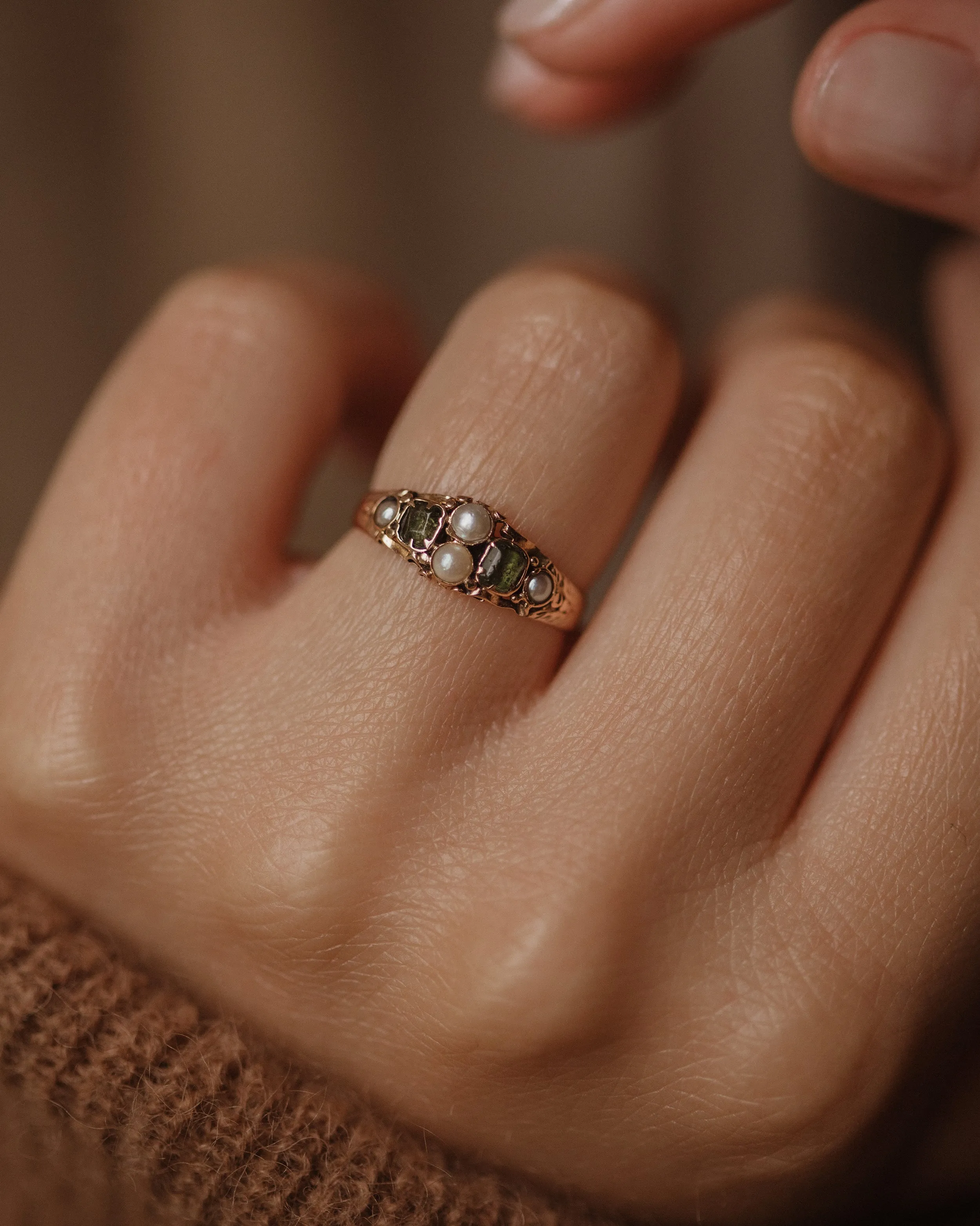 Esther Antique 15ct Gold Emerald & Pearl Ring sold by Rock n Rose product image thumbnail 2