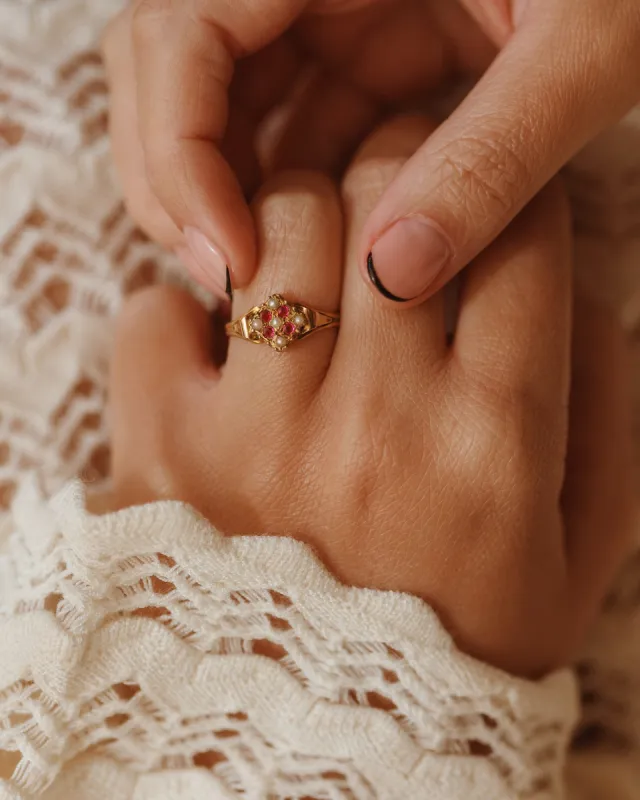 Dorothy 9ct Gold Ruby & Pearl Ring sold by Rock n Rose