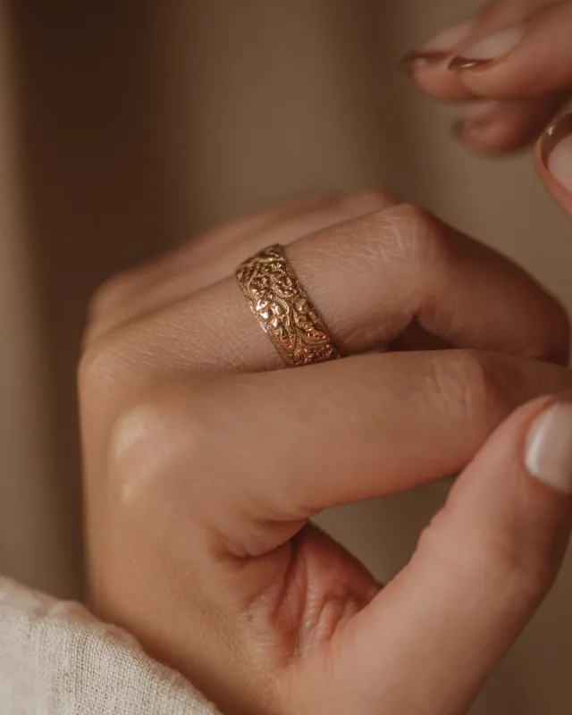 Rosemary 1895 Antique 9ct Gold Floral Band Ring sold by Rock n Rose