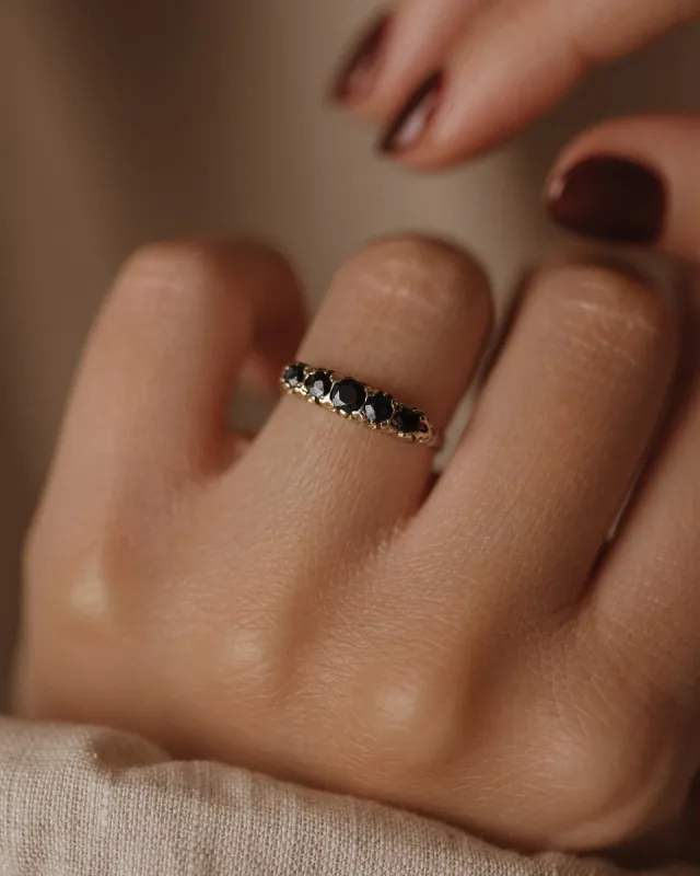 Ethel 1989 Vintage 9ct Gold Sapphire Five Stone Ring sold by Rock n Rose