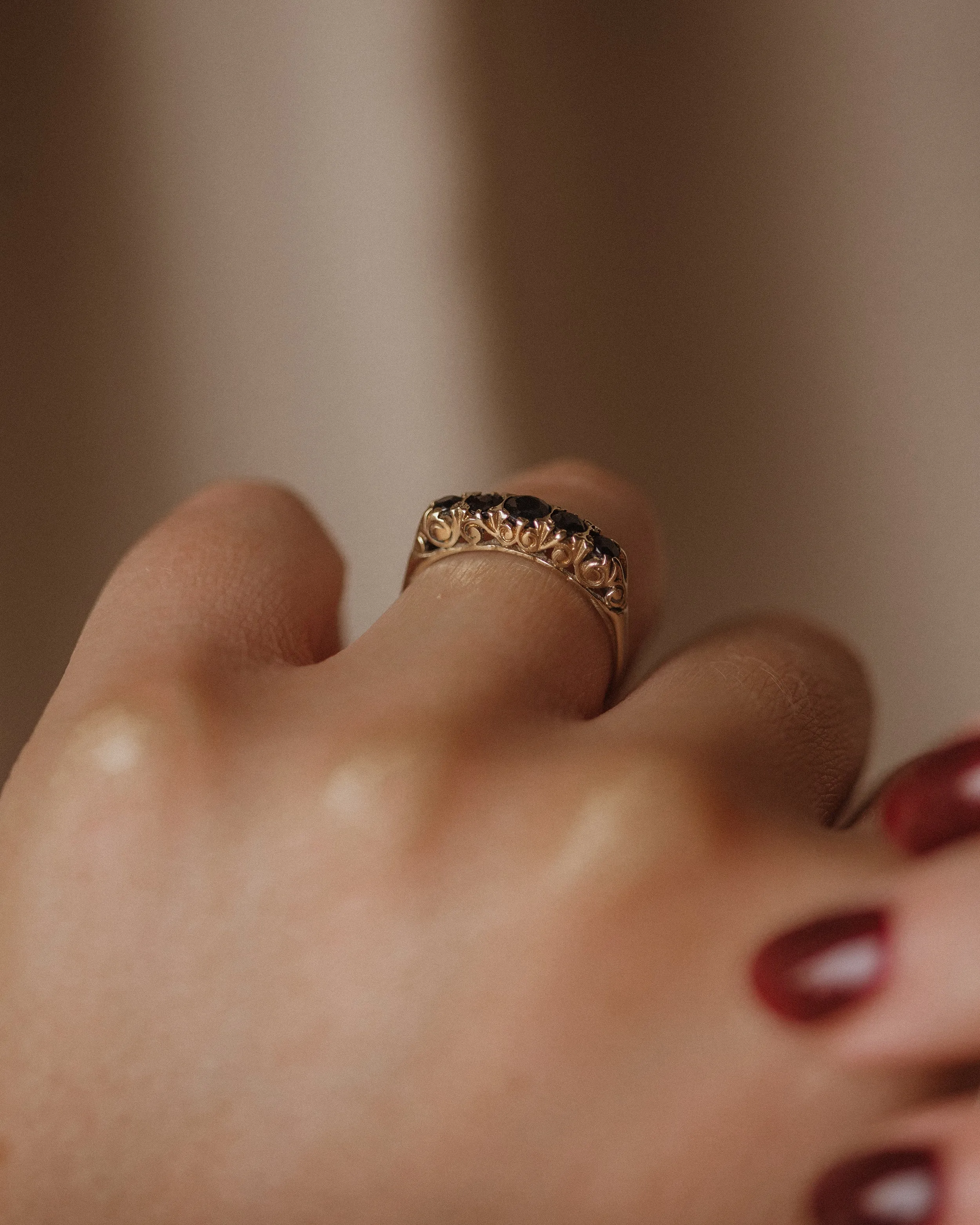 Ethel 1989 Vintage 9ct Gold Sapphire Five Stone Ring sold by Rock n Rose product image thumbnail 2