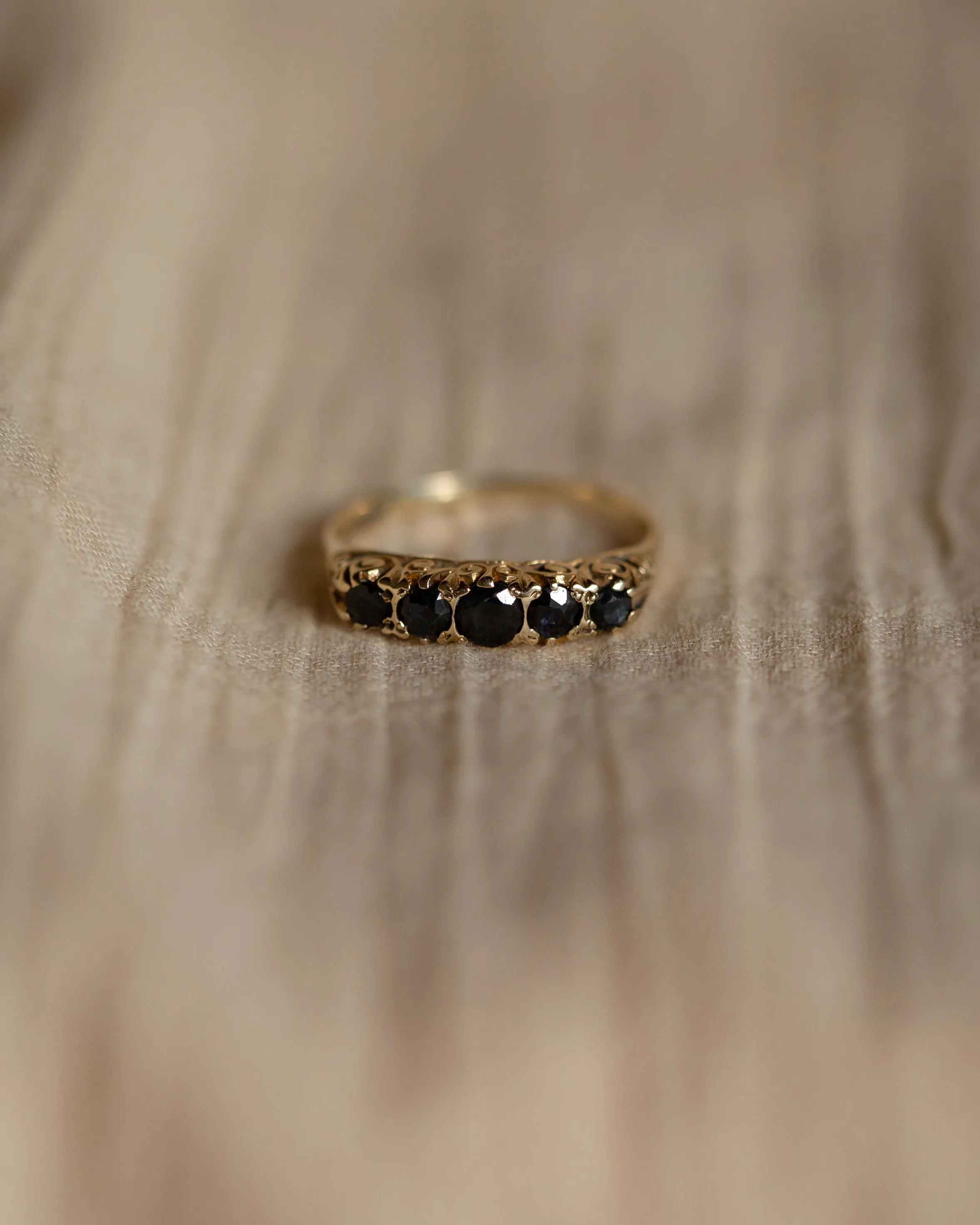 Ethel 1989 Vintage 9ct Gold Sapphire Five Stone Ring sold by Rock n Rose product image thumbnail 3