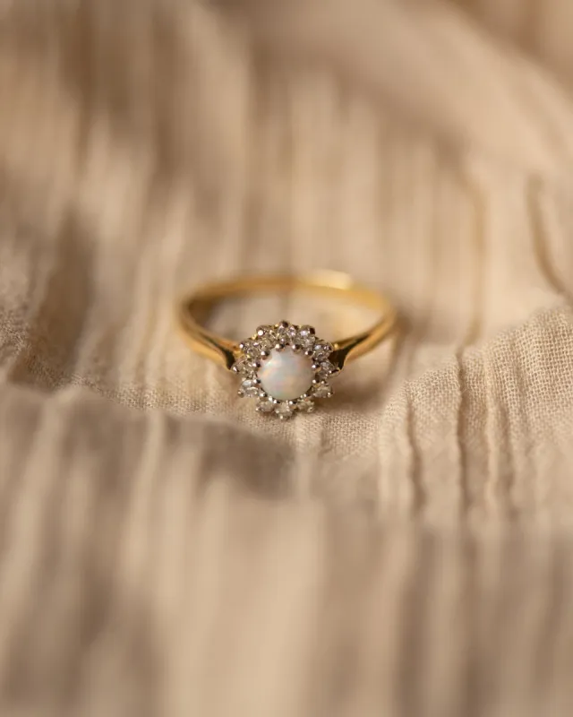 Claudia 1968 Vintage 18ct Gold Opal & Diamond Cluster Ring sold by Rock n Rose