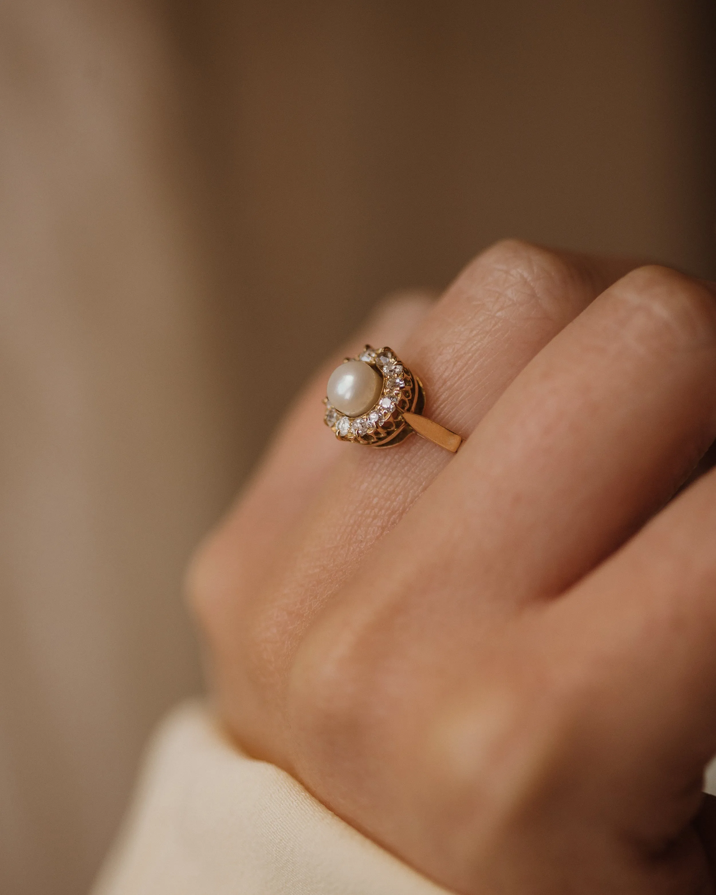 Georgina 1976 Vintage 9ct Gold Pearl & Diamond Cluster Ring sold by Rock n Rose product image thumbnail 2