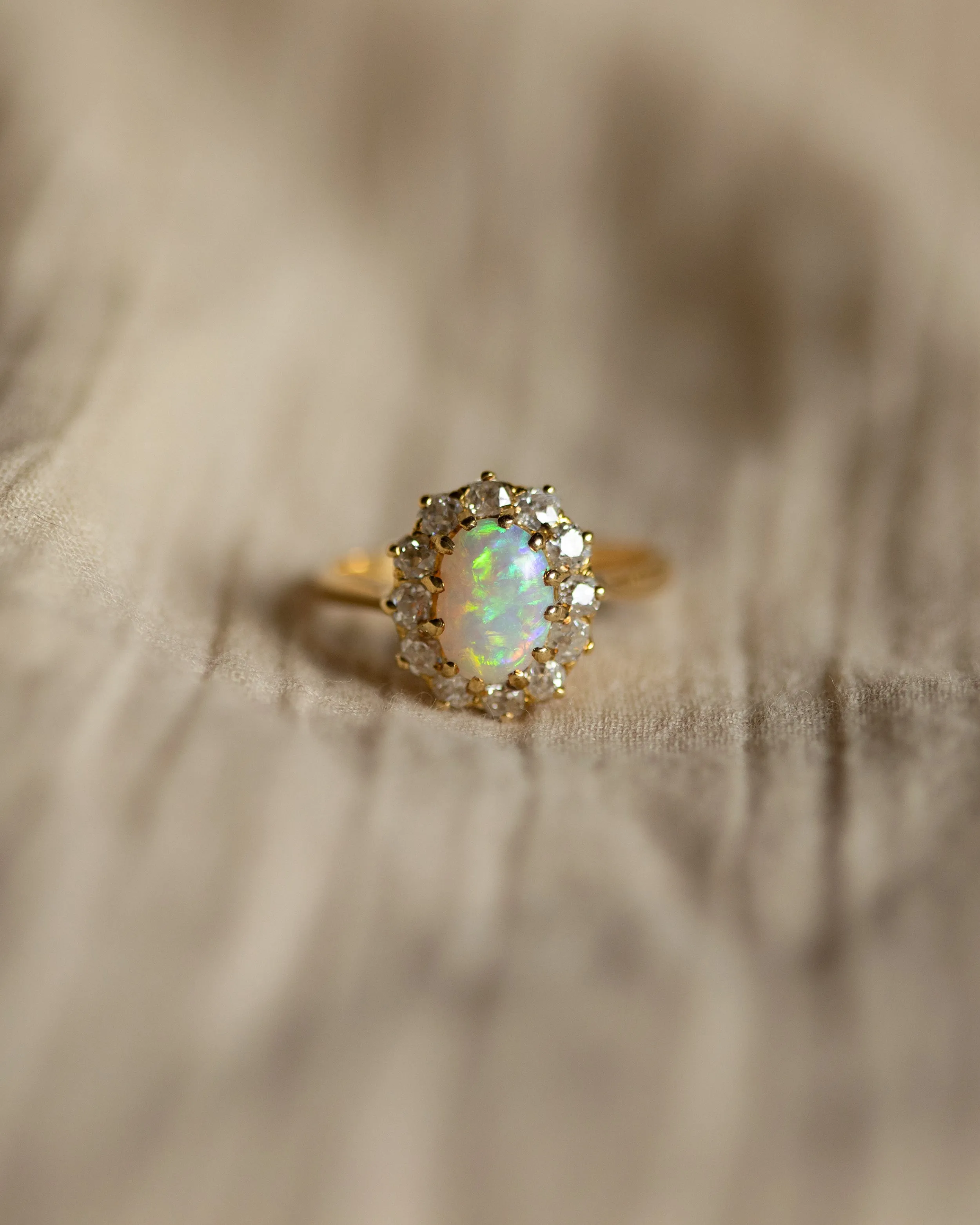 Maeve Antique 18ct Gold Opal & Diamond Cluster Ring sold by Rock n Rose