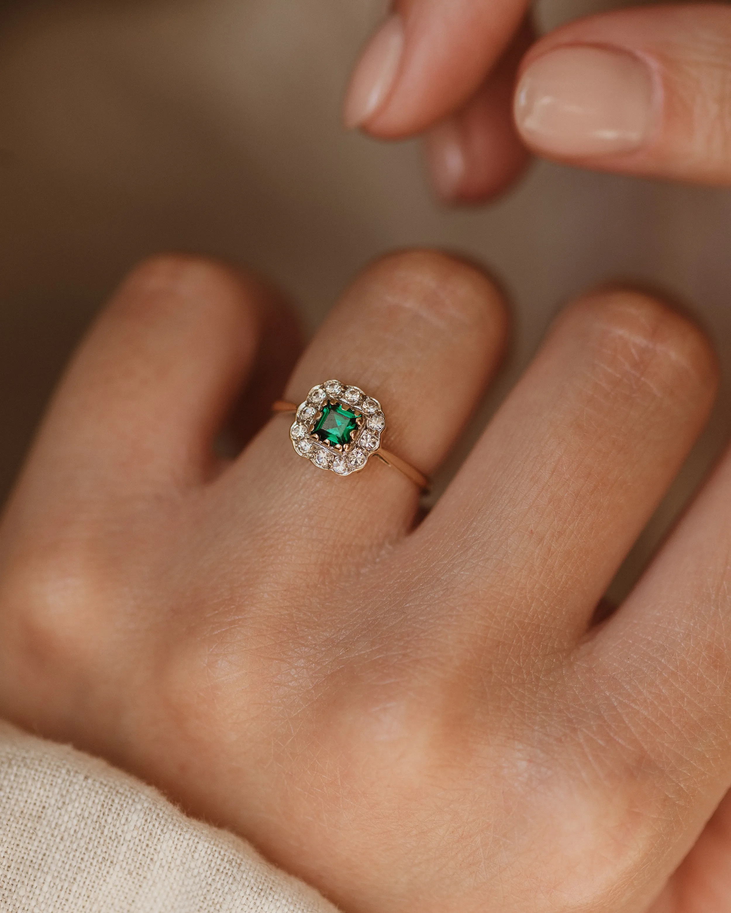 Harriette 1961 Vintage 9ct Gold Green Paste Cluster Ring sold by Rock n Rose