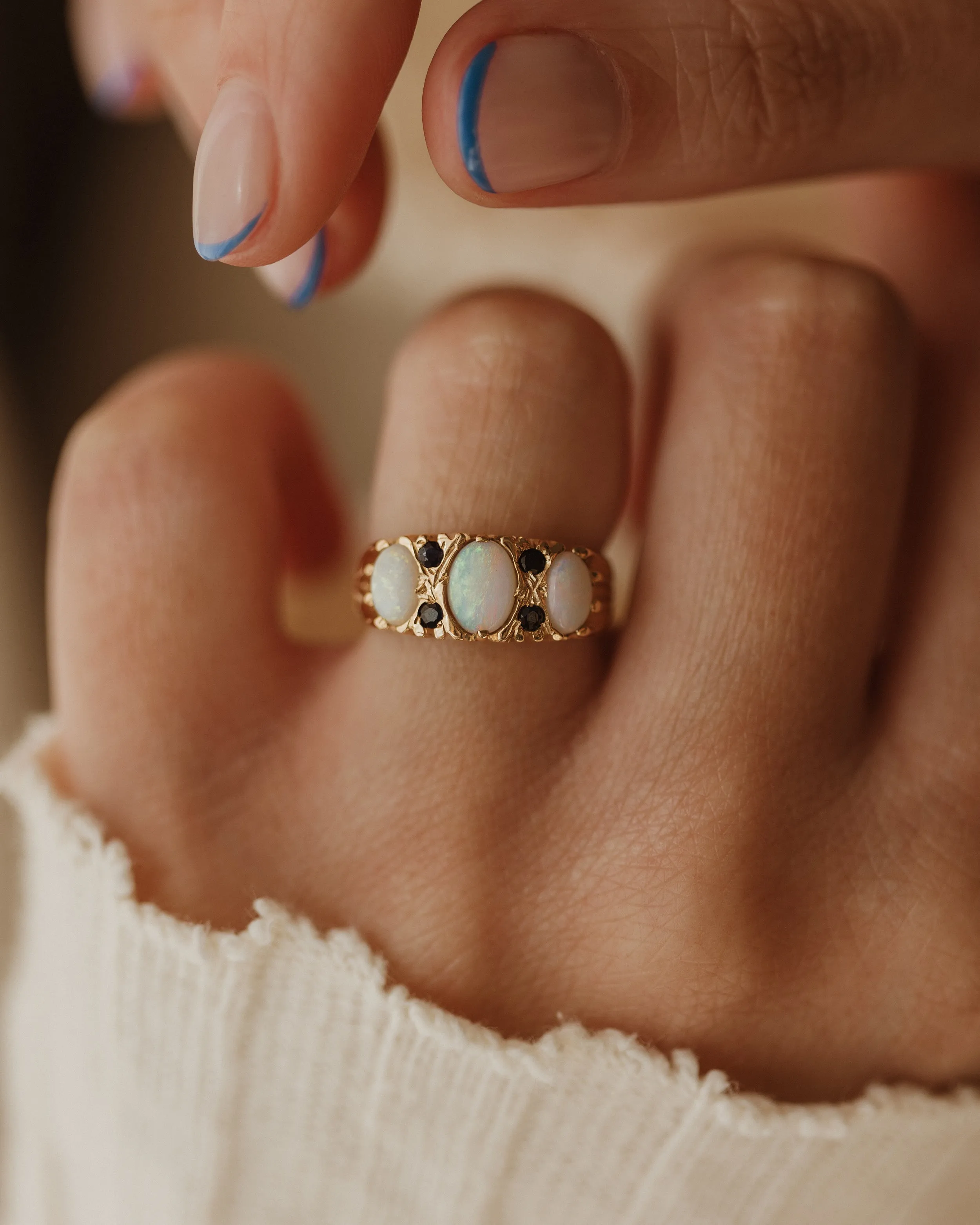 Bertha Vintage 9ct Gold Opal & Sapphire Seven Stone Ring sold by Rock n Rose product image thumbnail 3