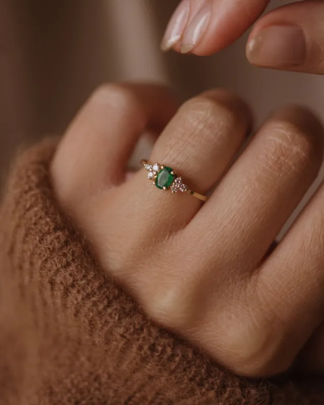 Florentine Vintage 18ct Gold Emerald & Diamond Ring sold by Rock n Rose