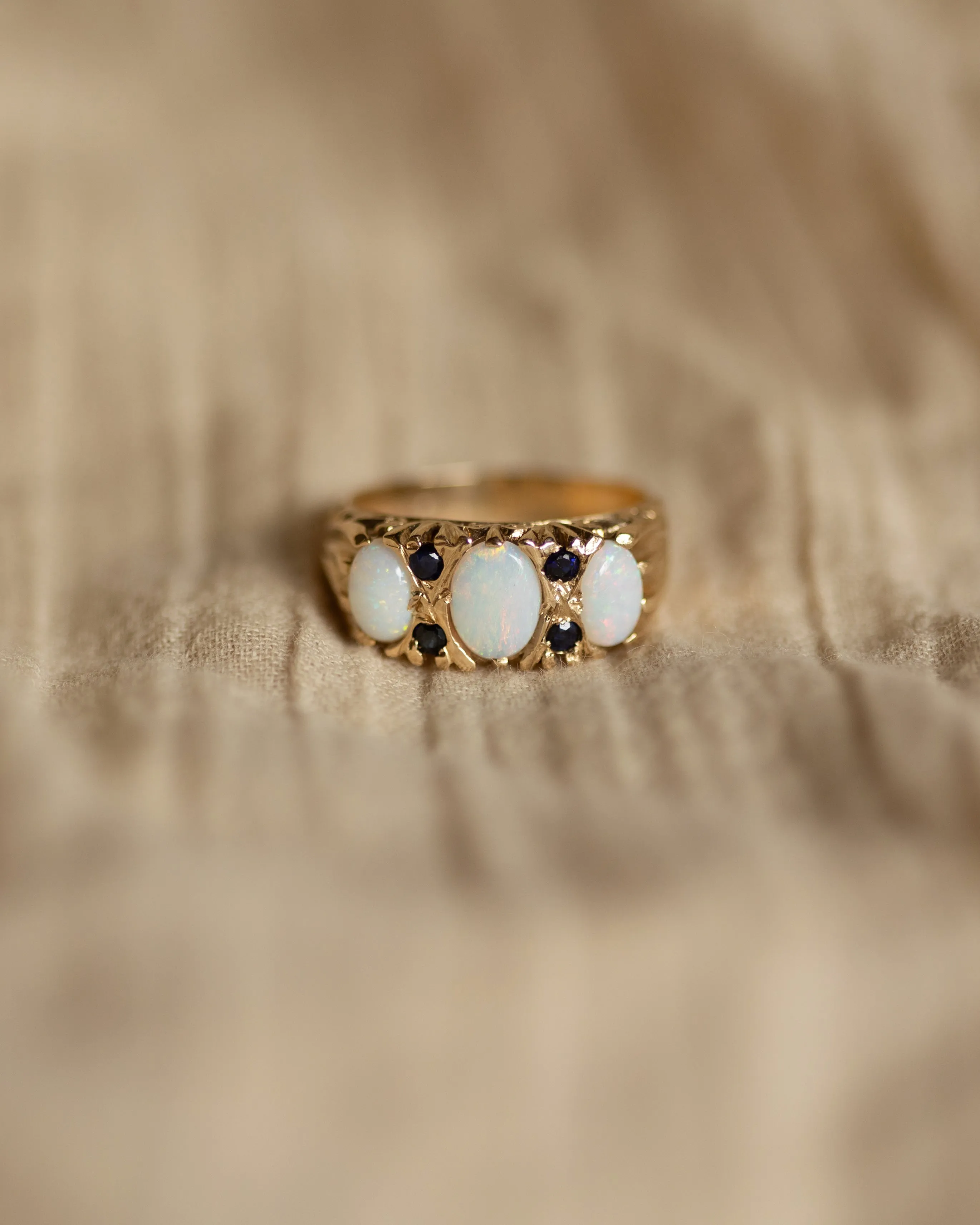 Bertha Vintage 9ct Gold Opal & Sapphire Seven Stone Ring sold by Rock n Rose