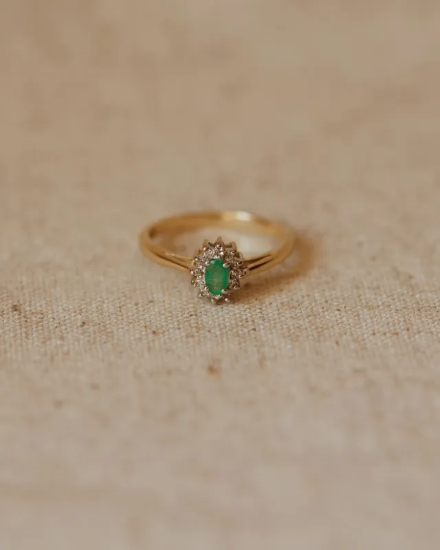 Rosanna Vintage 9ct Gold Emerald & Diamond Cluster Ring sold by Rock n Rose