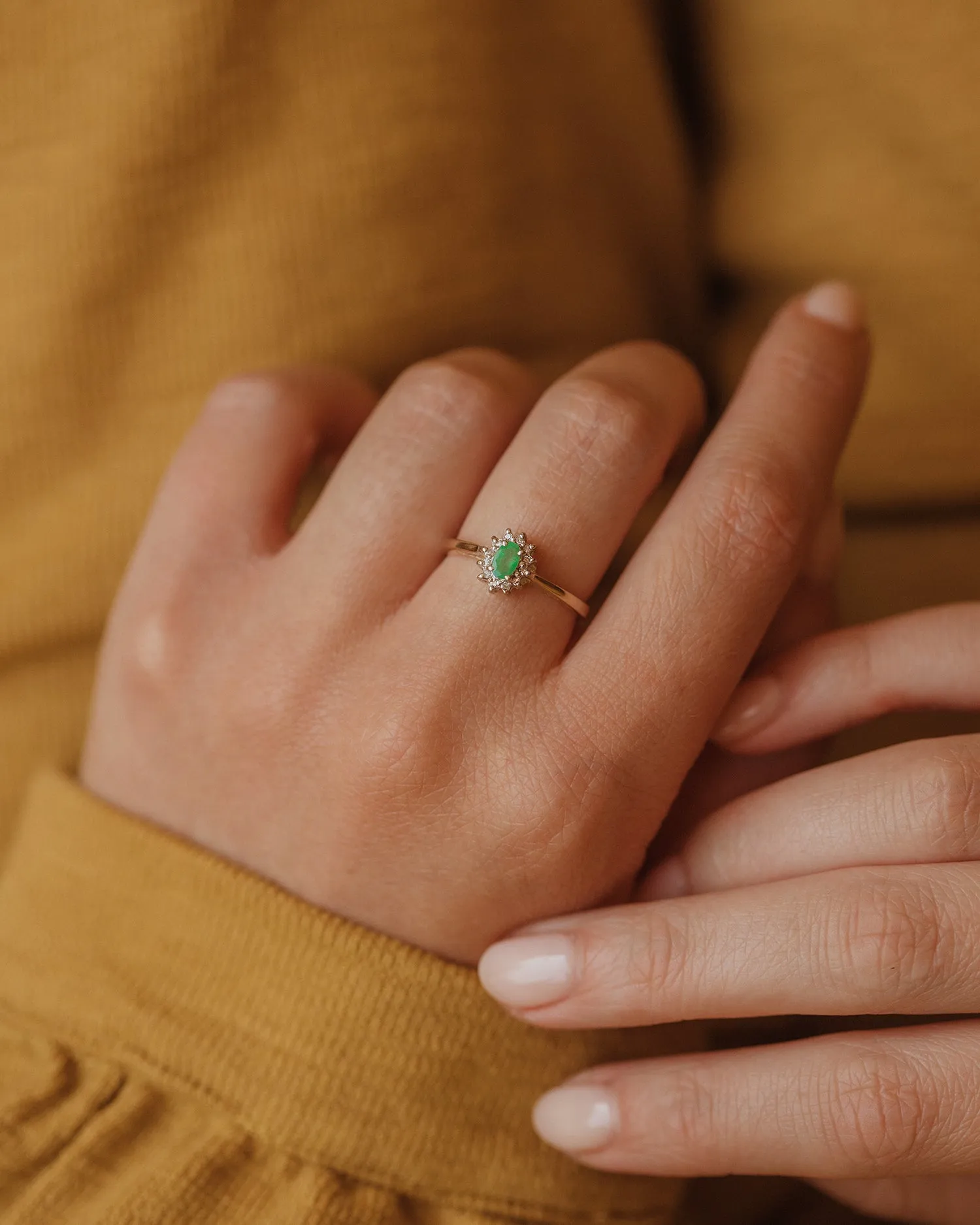 Rosanna Vintage 9ct Gold Emerald & Diamond Cluster Ring sold by Rock n Rose product image thumbnail 5