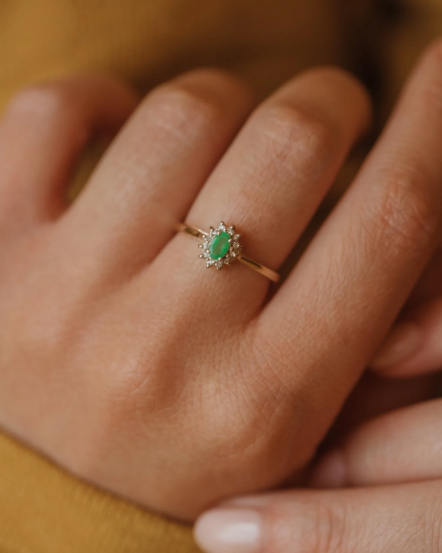 Rosanna Vintage 9ct Gold Emerald & Diamond Cluster Ring sold by Rock n Rose product image thumbnail 2