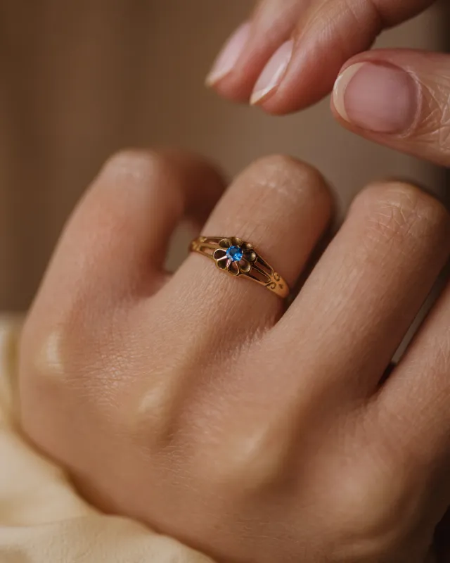Lottie 1910 Antique 18ct Gold Blue Paste Solitaire Ring sold by Rock n Rose