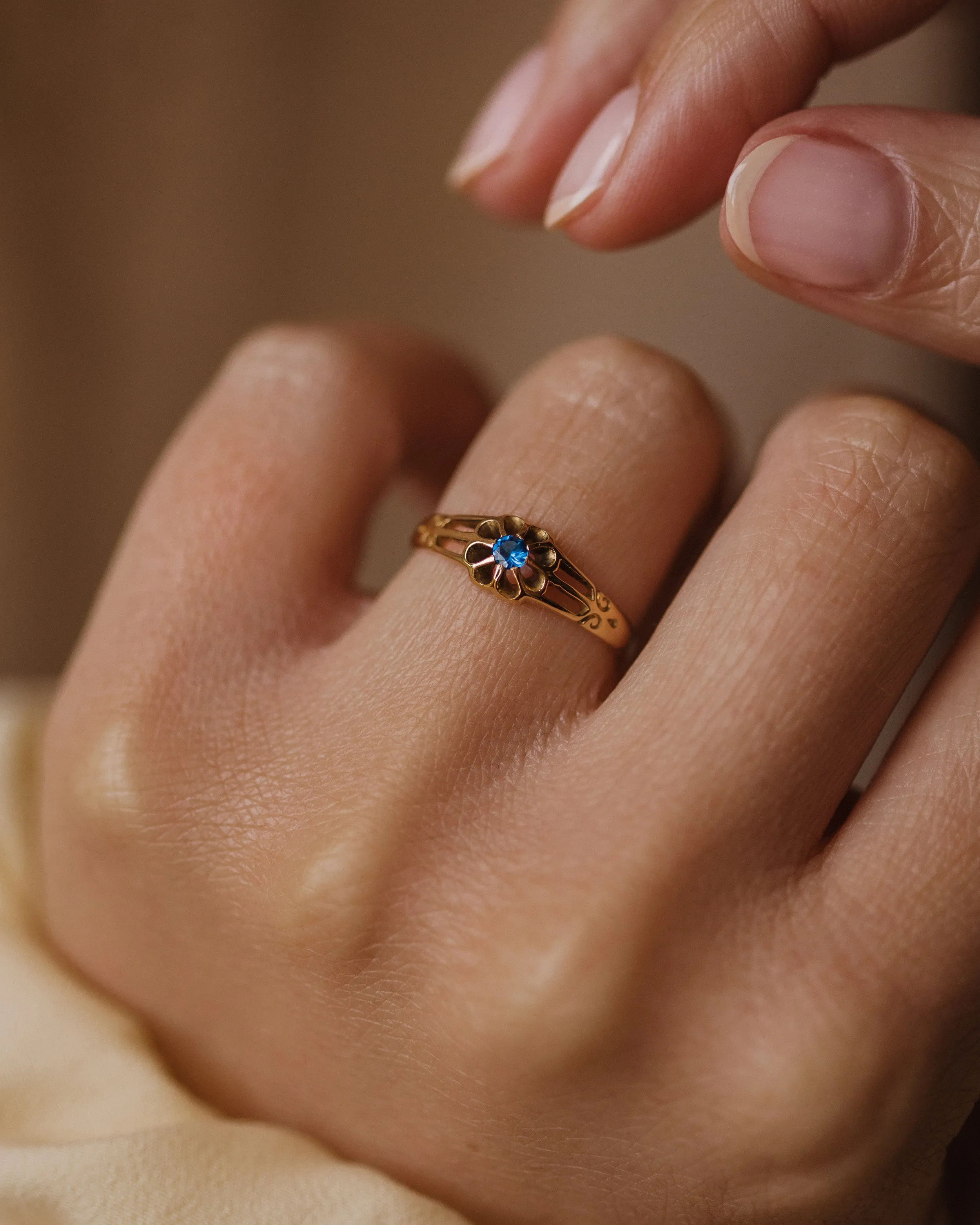 Lottie 1910 Antique 18ct Gold Blue Paste Solitaire Ring sold by Rock n Rose