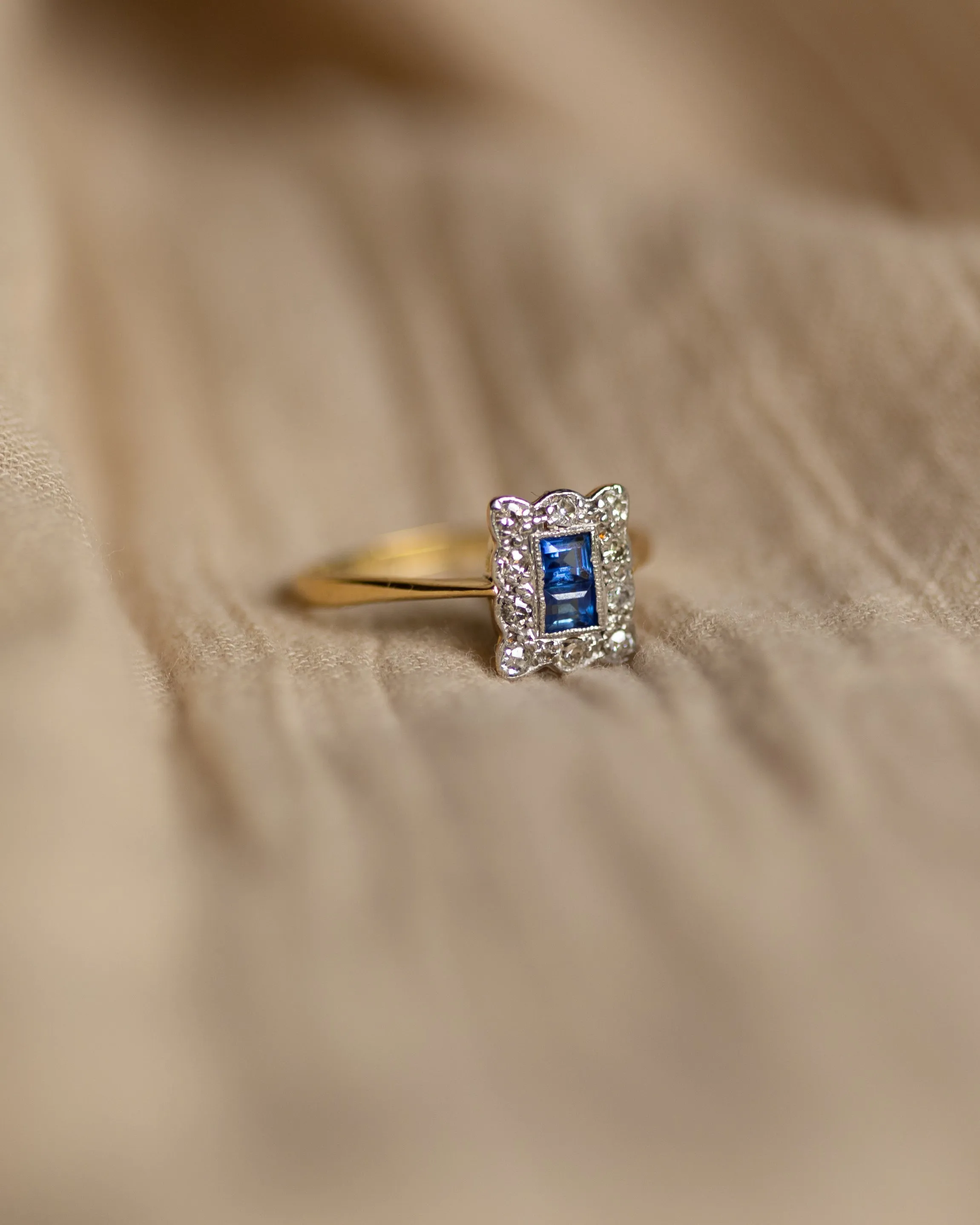 Primrose Antique 18ct Gold Sapphire & Diamond Square Cluster Ring sold by Rock n Rose product image thumbnail 4