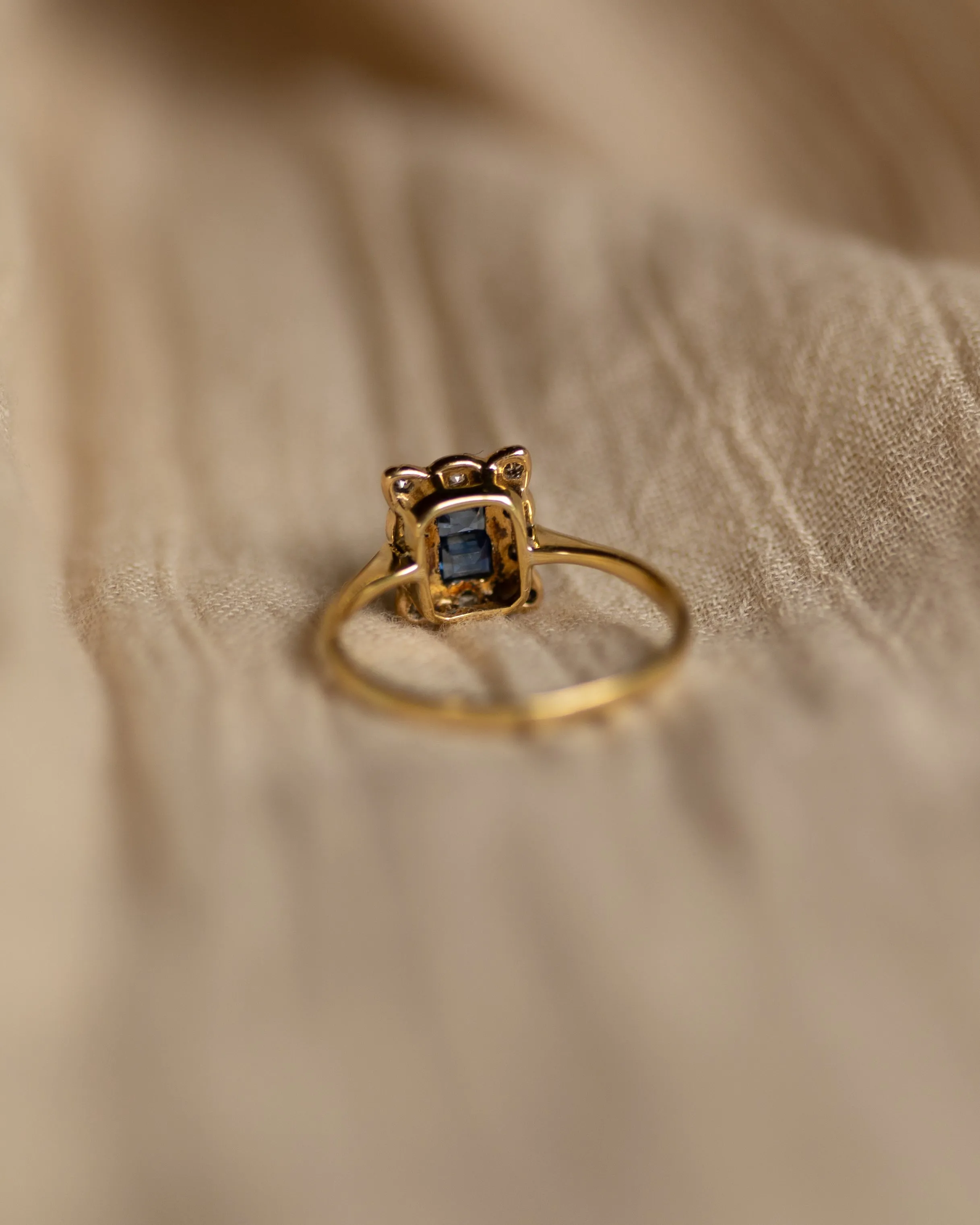 Primrose Antique 18ct Gold Sapphire & Diamond Square Cluster Ring sold by Rock n Rose product image thumbnail 5