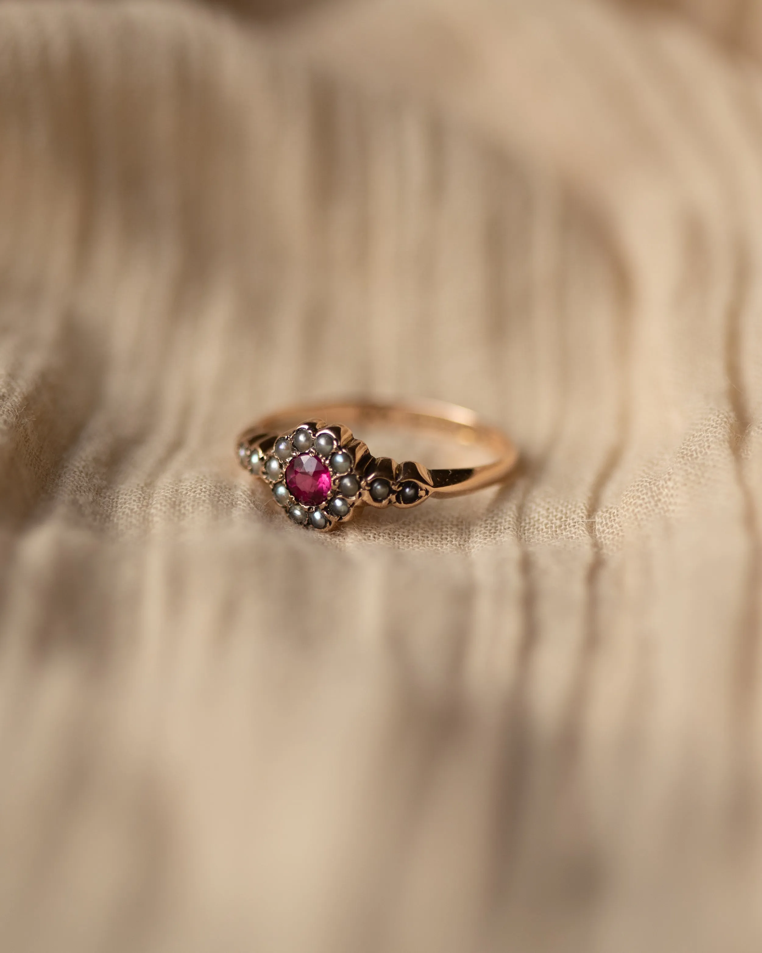 Alma 1897 Antique 9ct Gold Ruby & Pearl Cluster Ring sold by Rock n Rose product image thumbnail 4