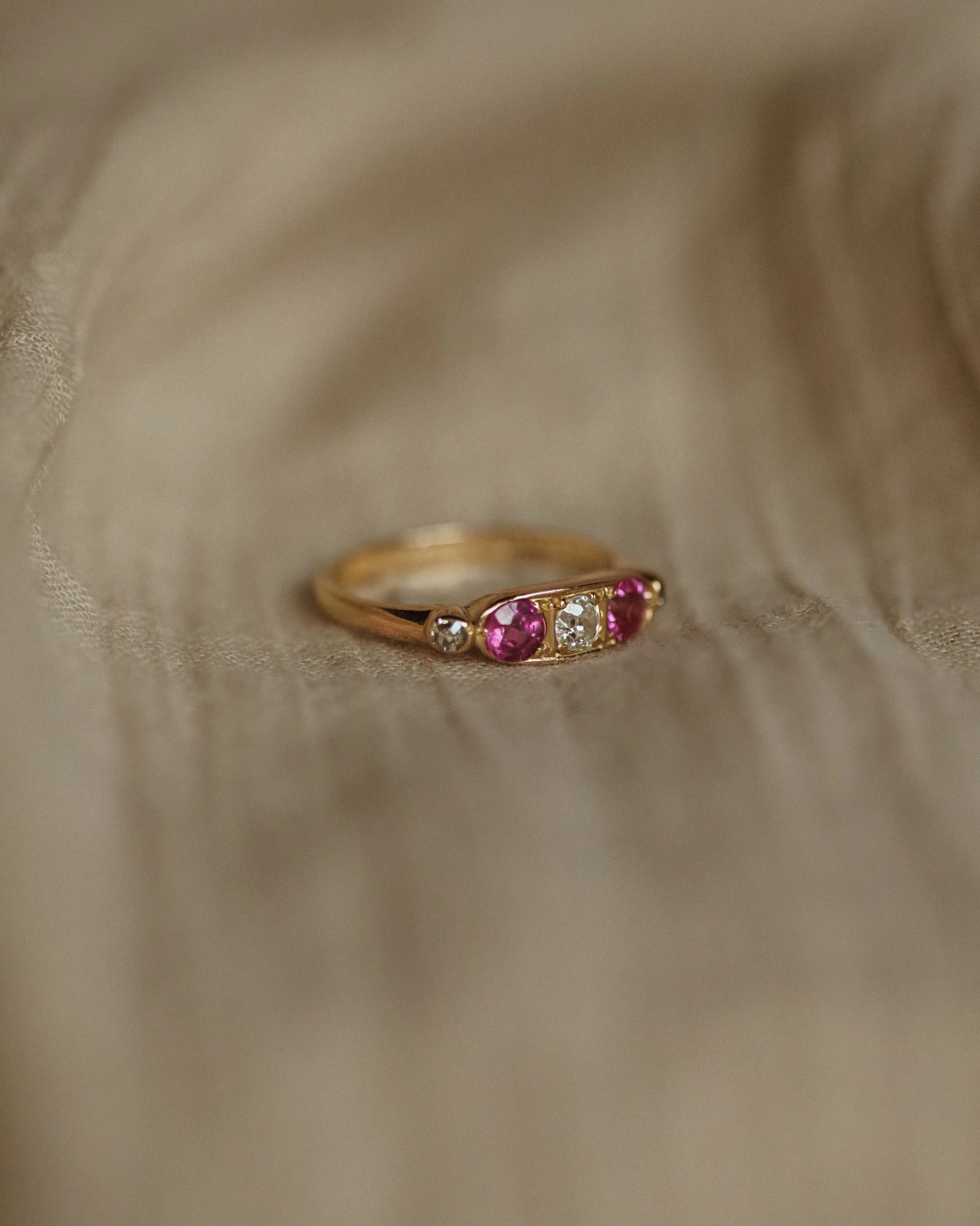 Ines Antique 18ct Gold Pink Sapphire & Diamond Ring sold by Rock n Rose product image thumbnail 4