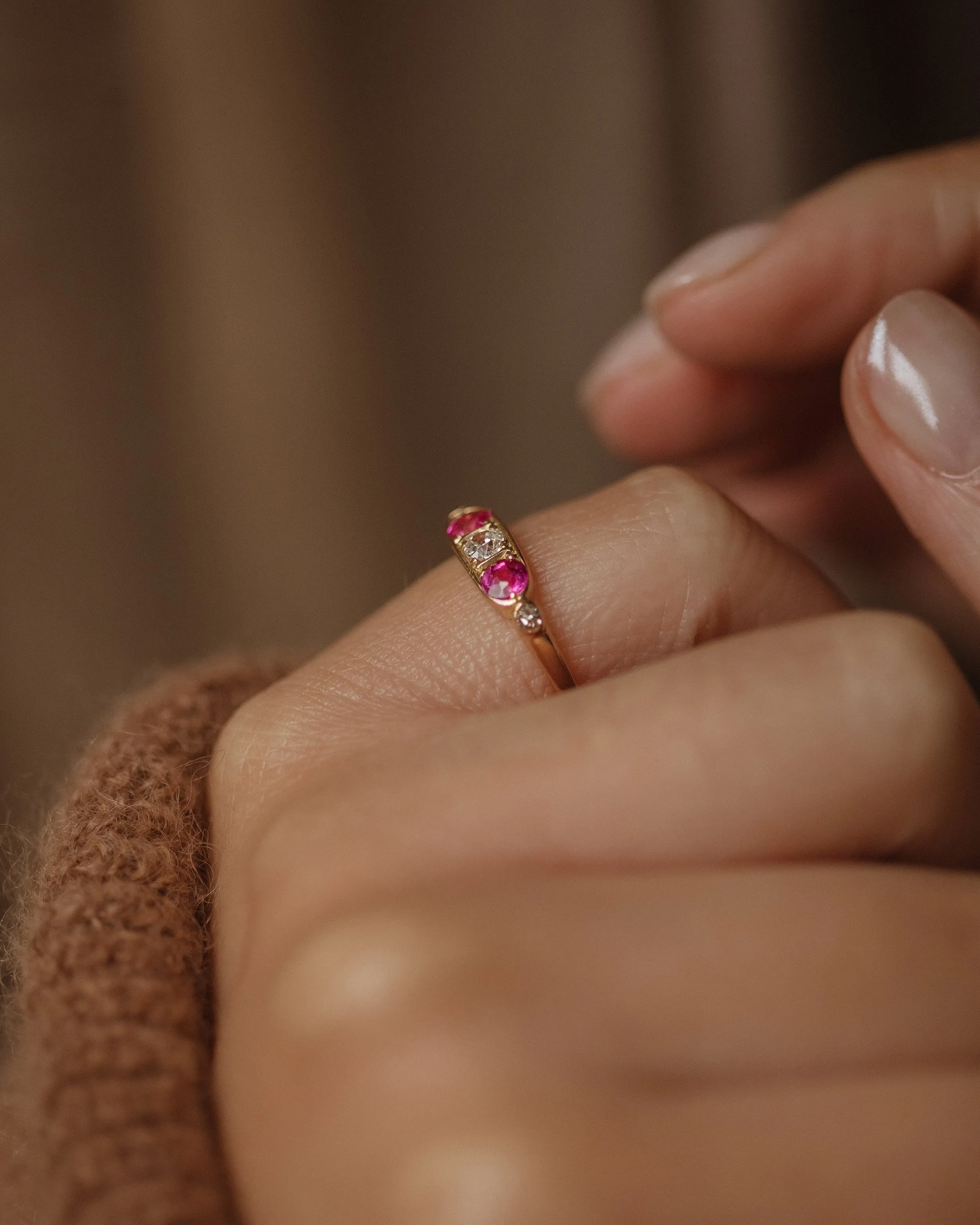 Ines Antique 18ct Gold Pink Sapphire & Diamond Ring sold by Rock n Rose product image thumbnail 2