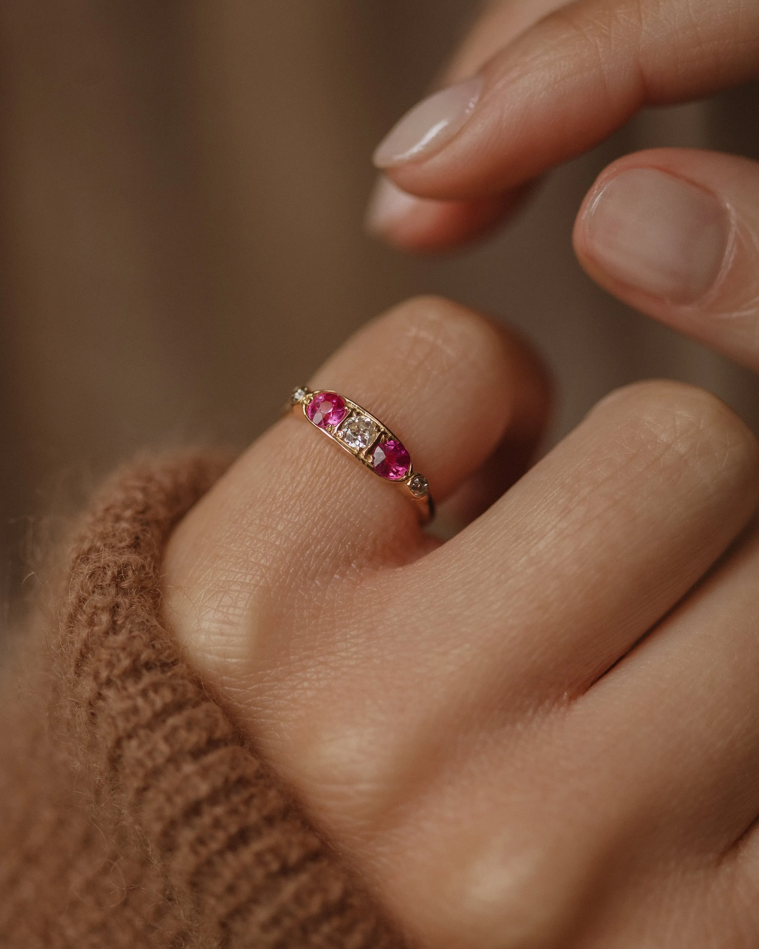 Ines Antique 18ct Gold Pink Sapphire & Diamond Ring sold by Rock n Rose