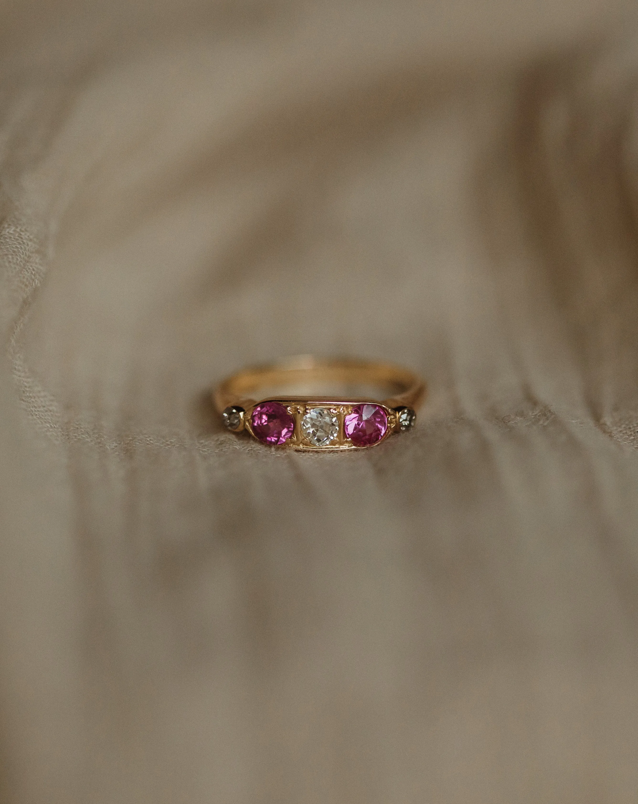 Ines Antique 18ct Gold Pink Sapphire & Diamond Ring sold by Rock n Rose product image thumbnail 3
