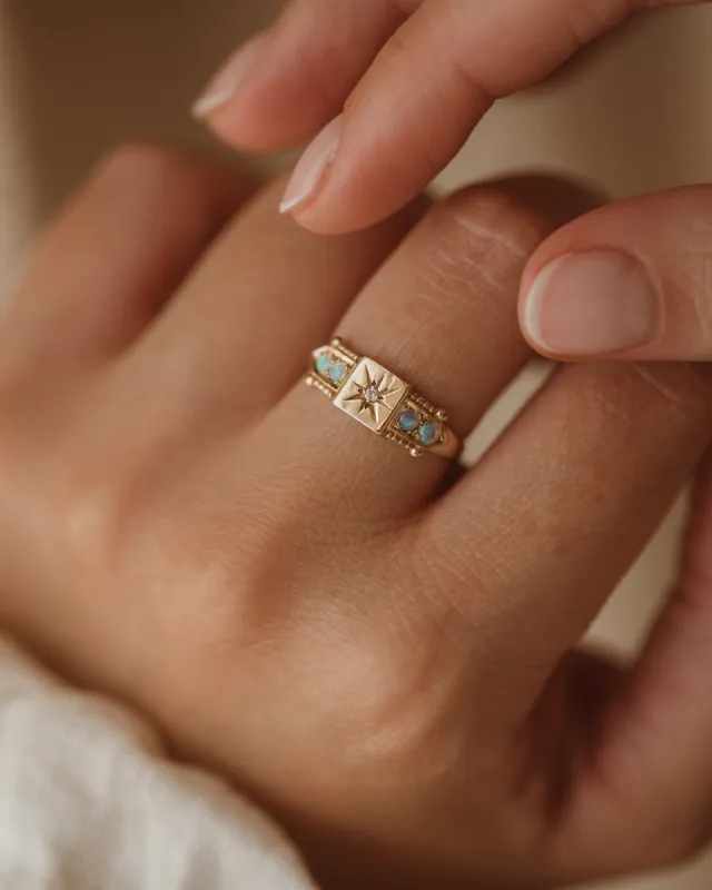 Florrie Vintage 9ct Gold Opal & Diamond Ring sold by Rock n Rose