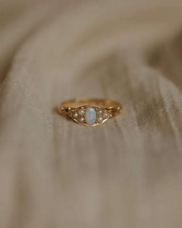 Wren 1893 Antique 18ct Gold Opal & Pearl Cluster Ring sold by Rock n Rose