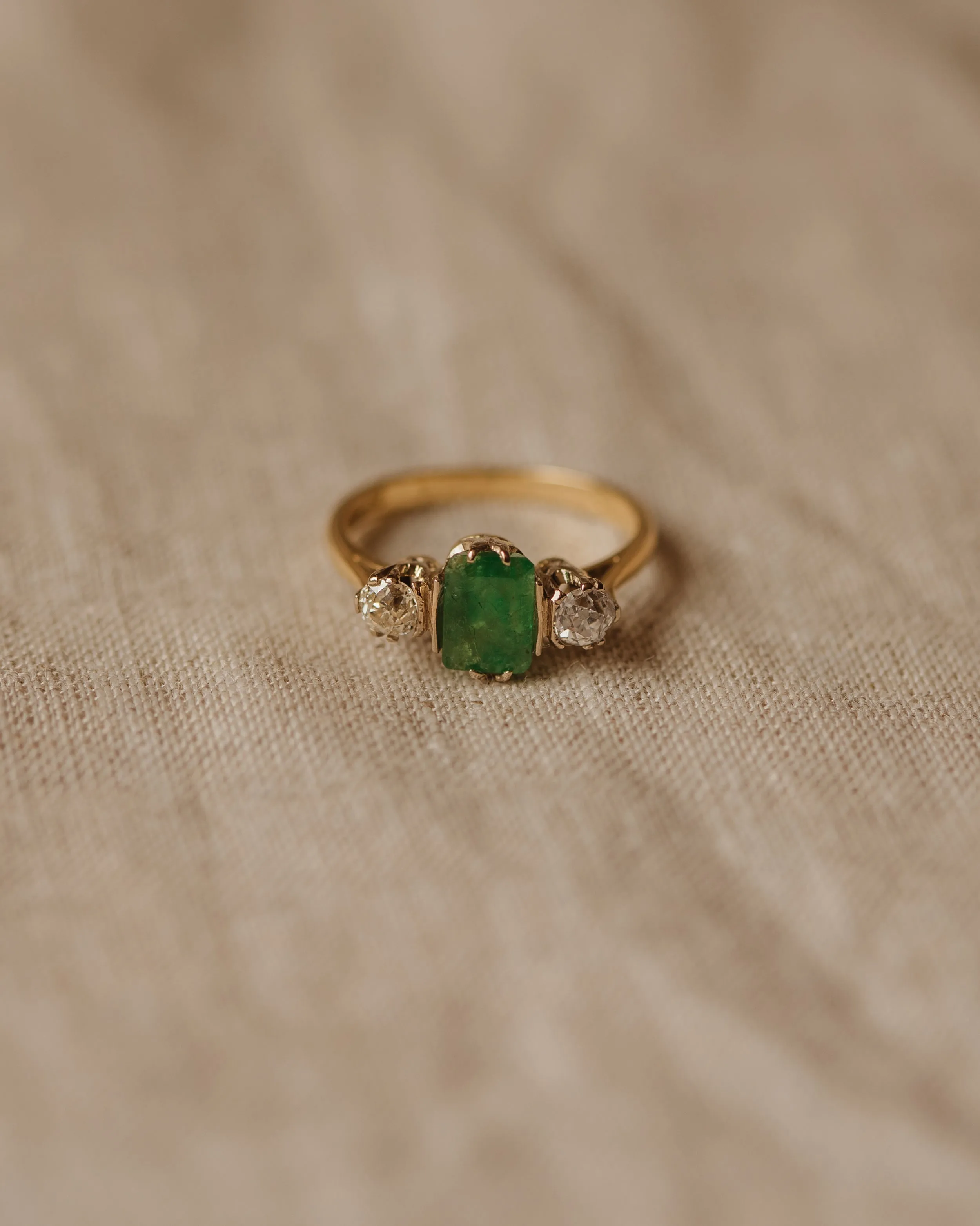 Rebecca 1976 18ct Gold Emerald & Diamond Trilogy Ring sold by Rock n Rose product image thumbnail 2