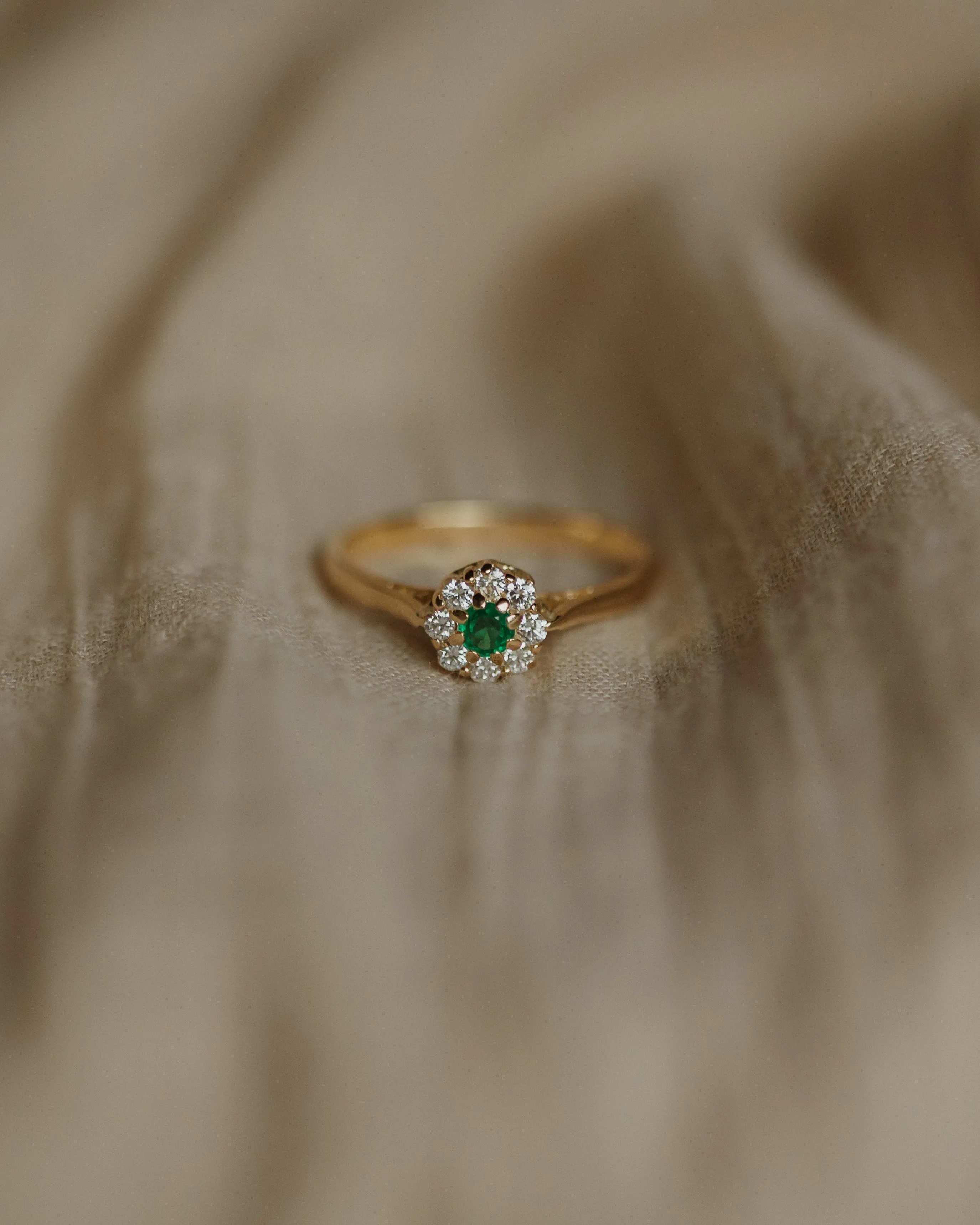 Constance 1986 Vintage 18ct Gold Emerald & Diamond Cluster Ring sold by Rock n Rose product image thumbnail 3
