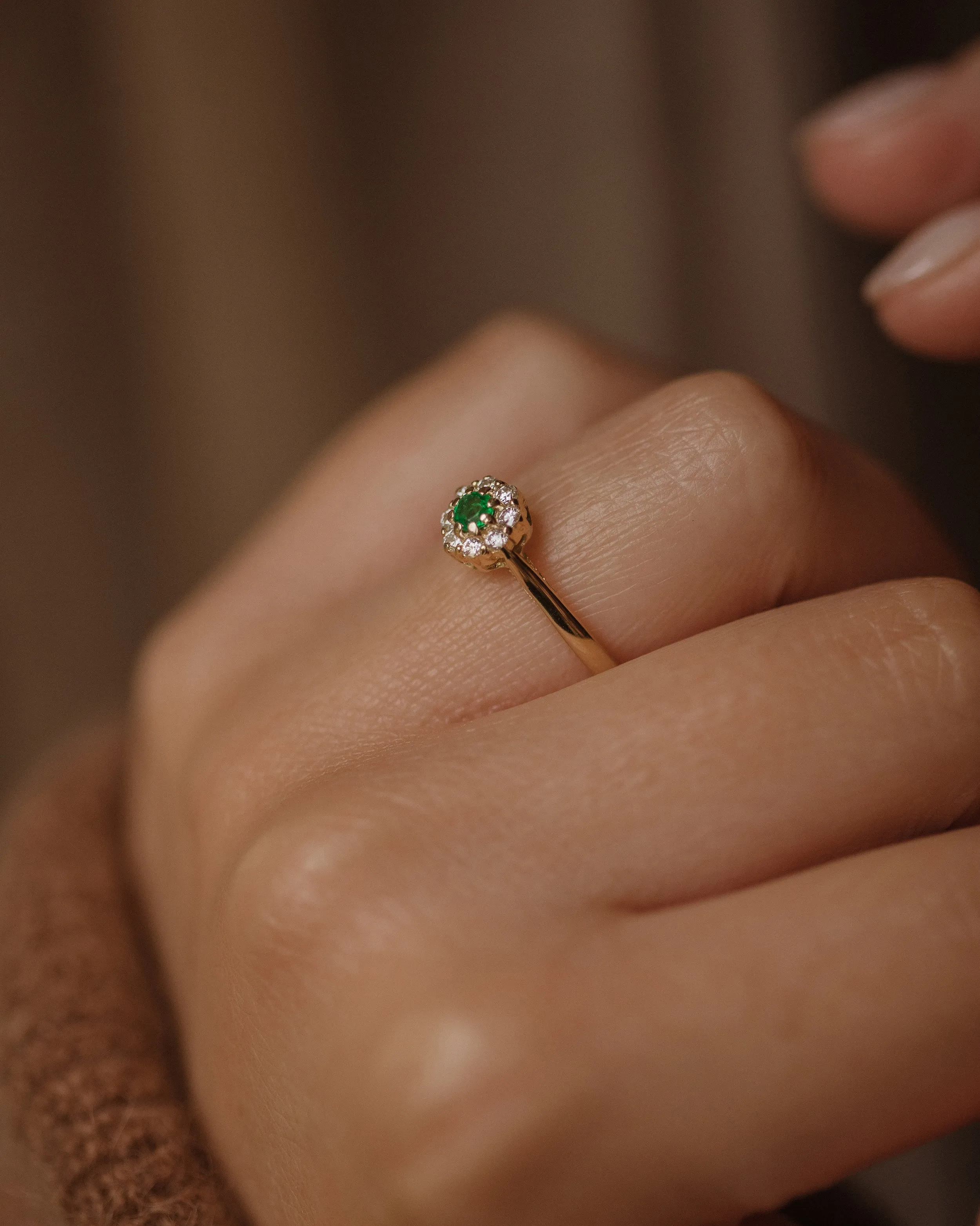 Constance 1986 Vintage 18ct Gold Emerald & Diamond Cluster Ring sold by Rock n Rose product image thumbnail 2