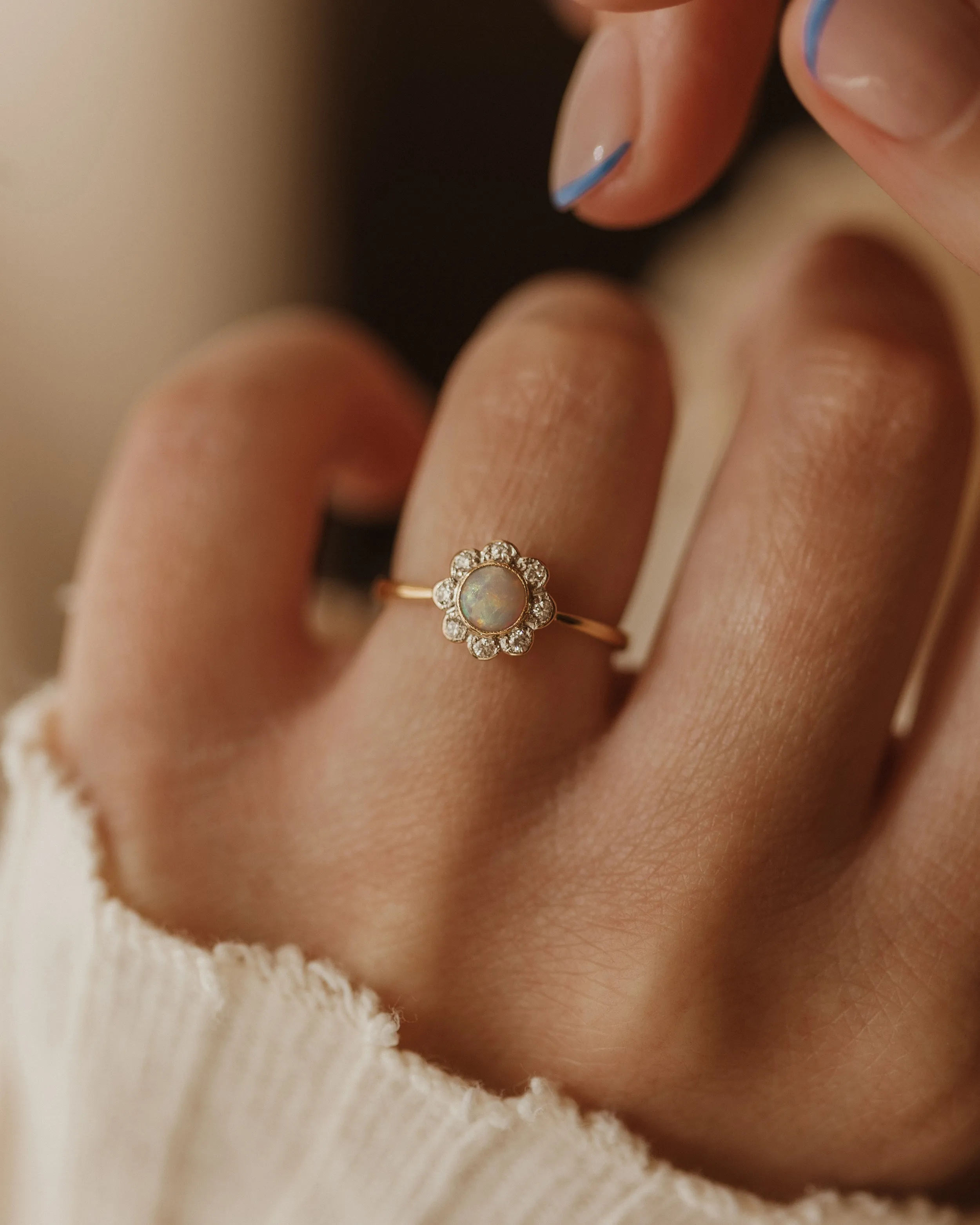 Madeline 1990 Vintage 18ct Gold Opal & Diamond Daisy Cluster Ring sold by Rock n Rose product image thumbnail 2