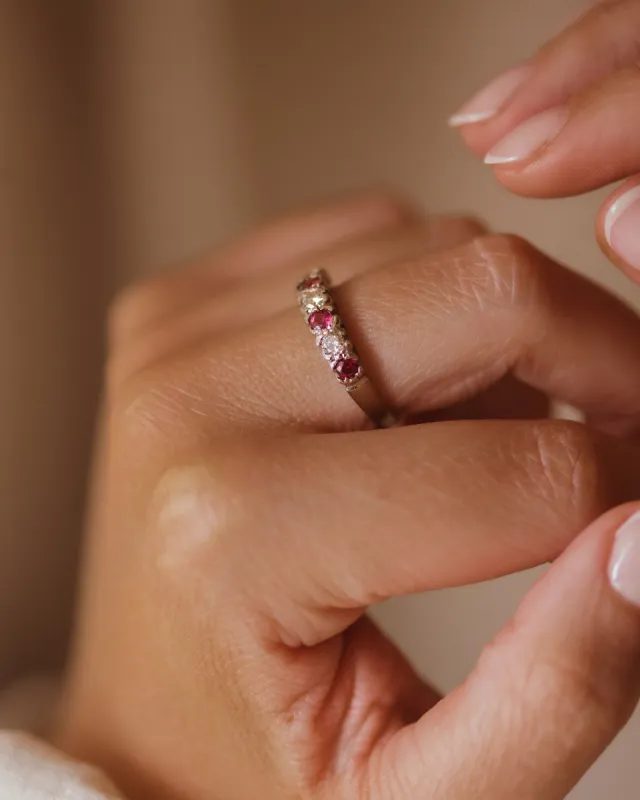Josie 1982 18ct White Gold Ruby & Diamond Half Eternity Ring sold by Rock n Rose