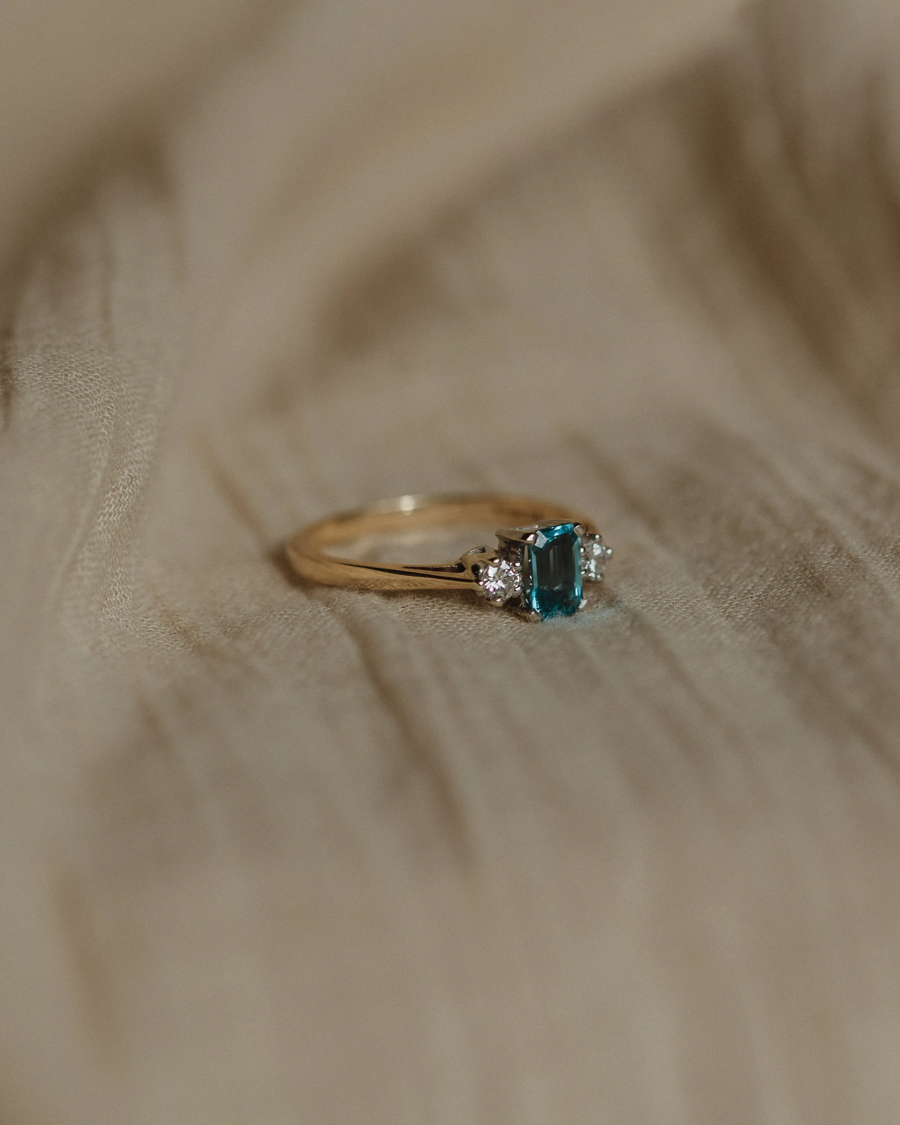 Fern 1987 Vintage 9ct Gold Blue Topaz & Diamond Trilogy Ring sold by Rock n Rose product image thumbnail 4