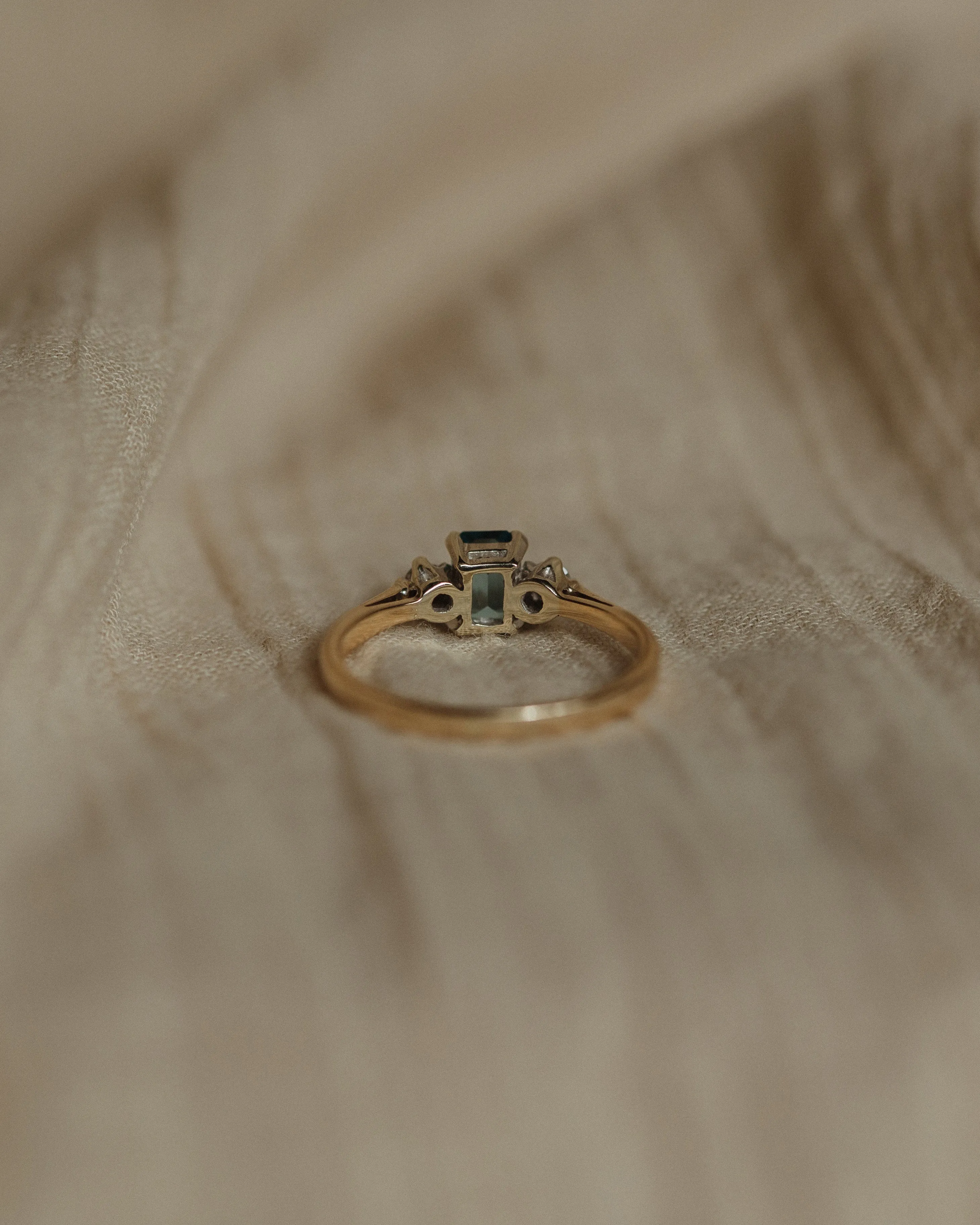 Fern 1987 Vintage 9ct Gold Blue Topaz & Diamond Trilogy Ring sold by Rock n Rose product image thumbnail 5