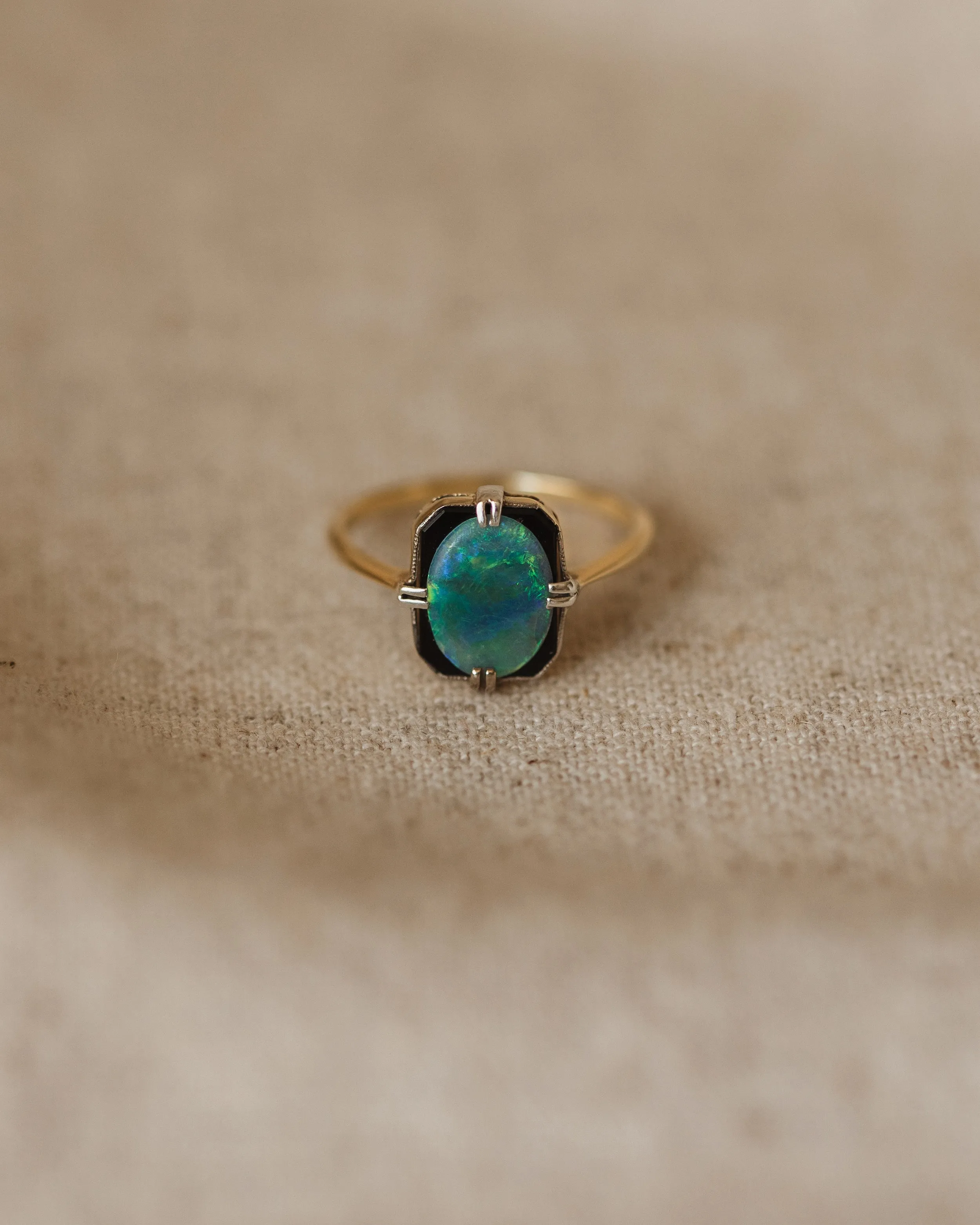 Mamie Vintage 9ct Gold Opal & Black Onyx Ring sold by Rock n Rose product image thumbnail 2