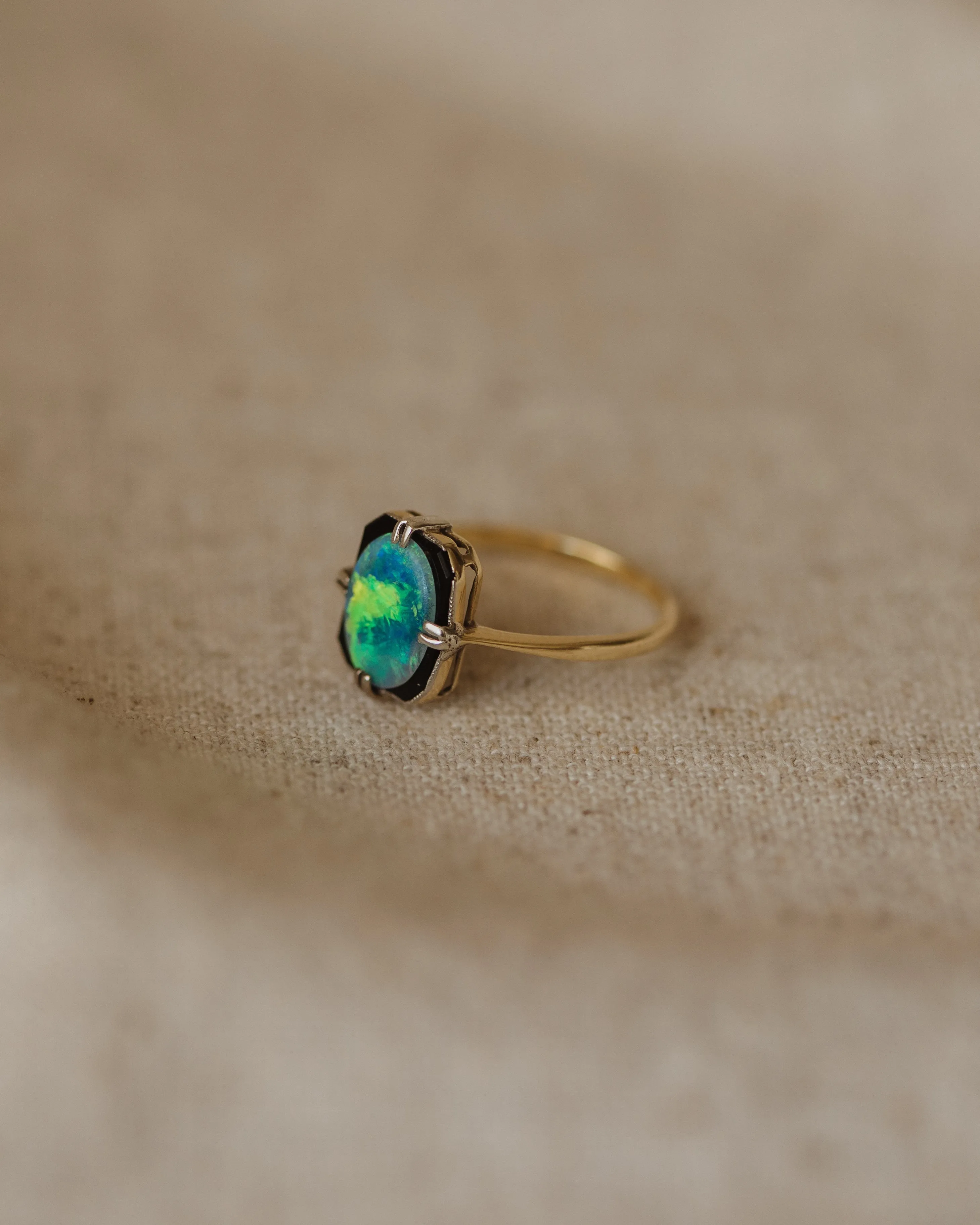 Mamie Vintage 9ct Gold Opal & Black Onyx Ring sold by Rock n Rose product image thumbnail 4