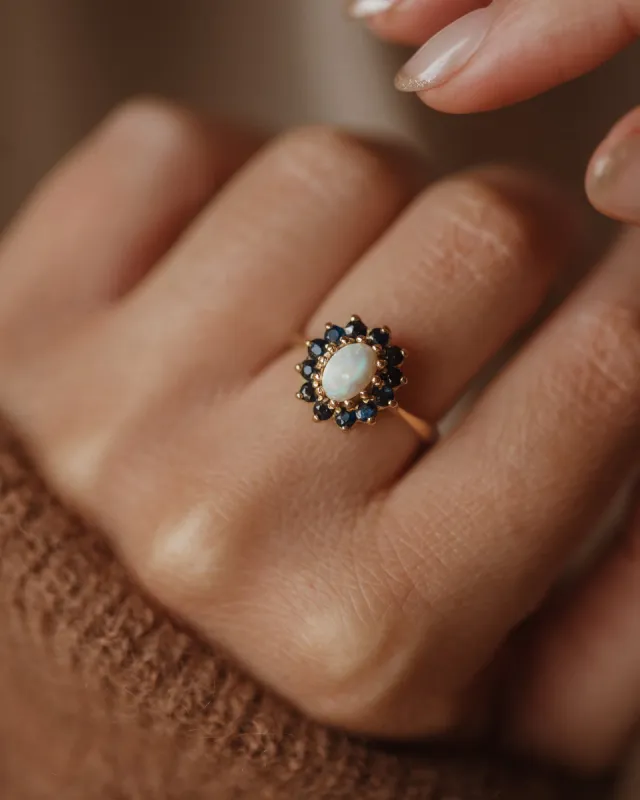 Maude Vintage 18ct Gold Opal & Sapphire Cluster Ring sold by Rock n Rose