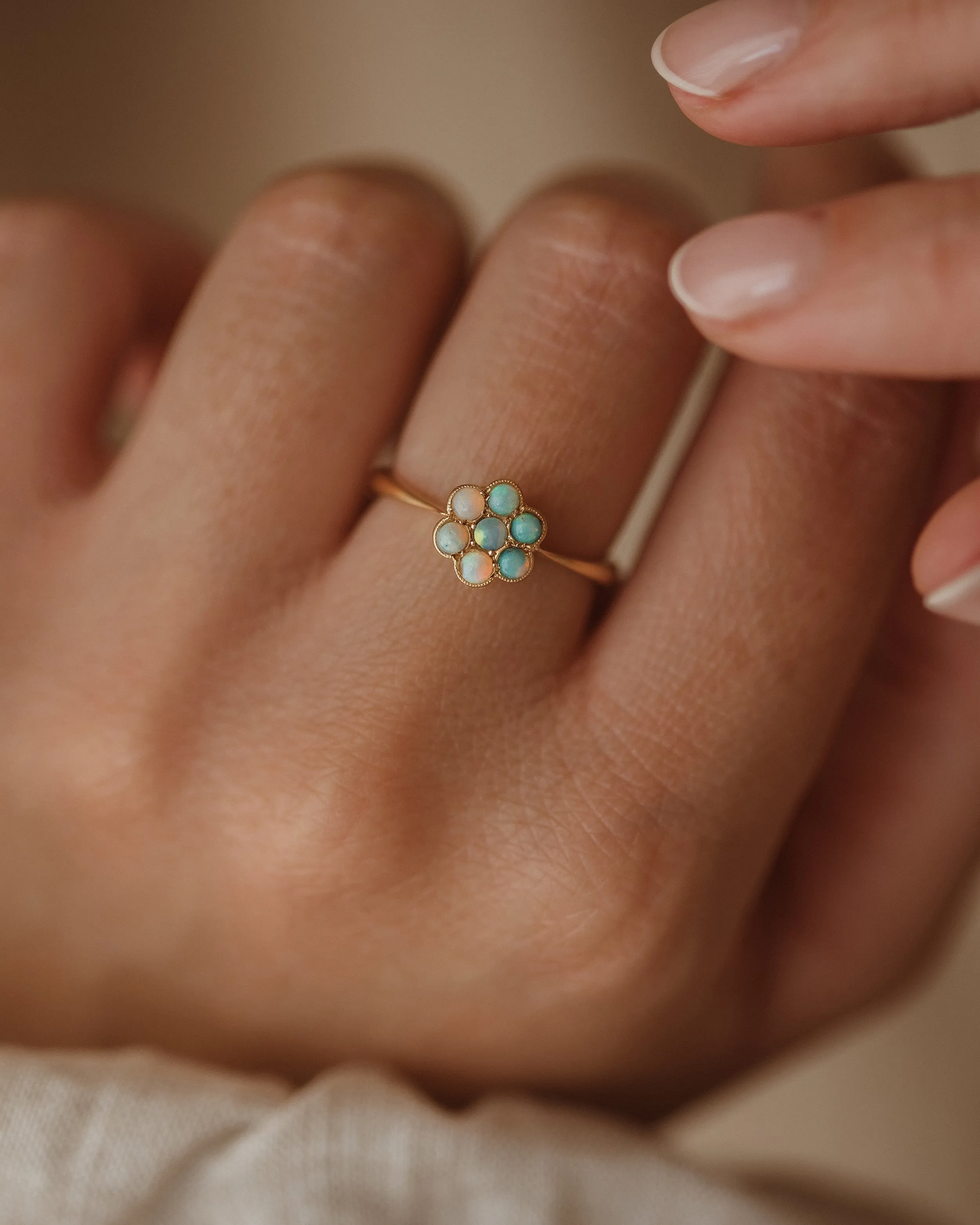 Bessie Vintage 18ct Gold Opal Cluster Ring sold by Rock n Rose