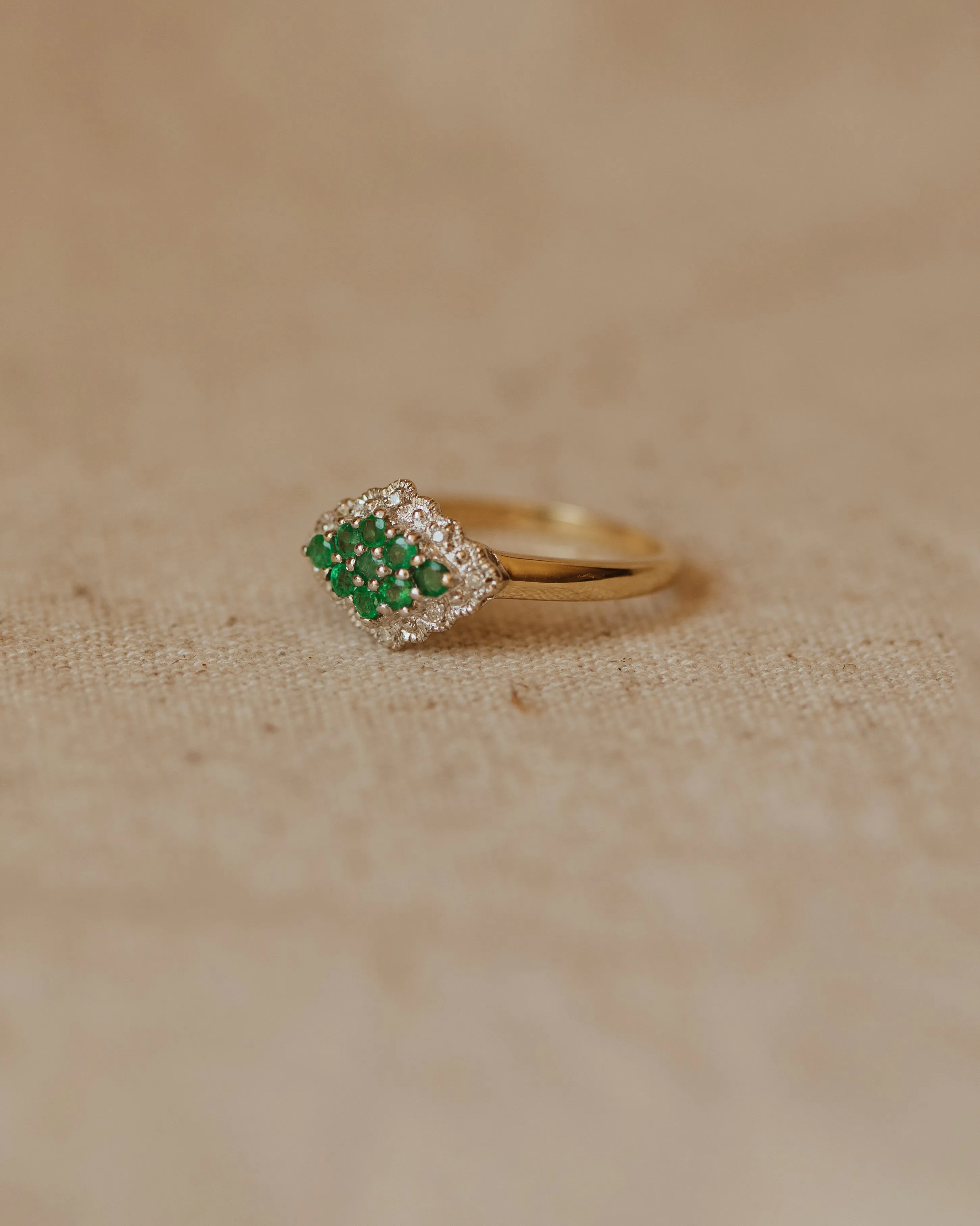 Eugenie Vintage 9ct Gold Emerald & Diamond Cluster Ring sold by Rock n Rose product image thumbnail 3
