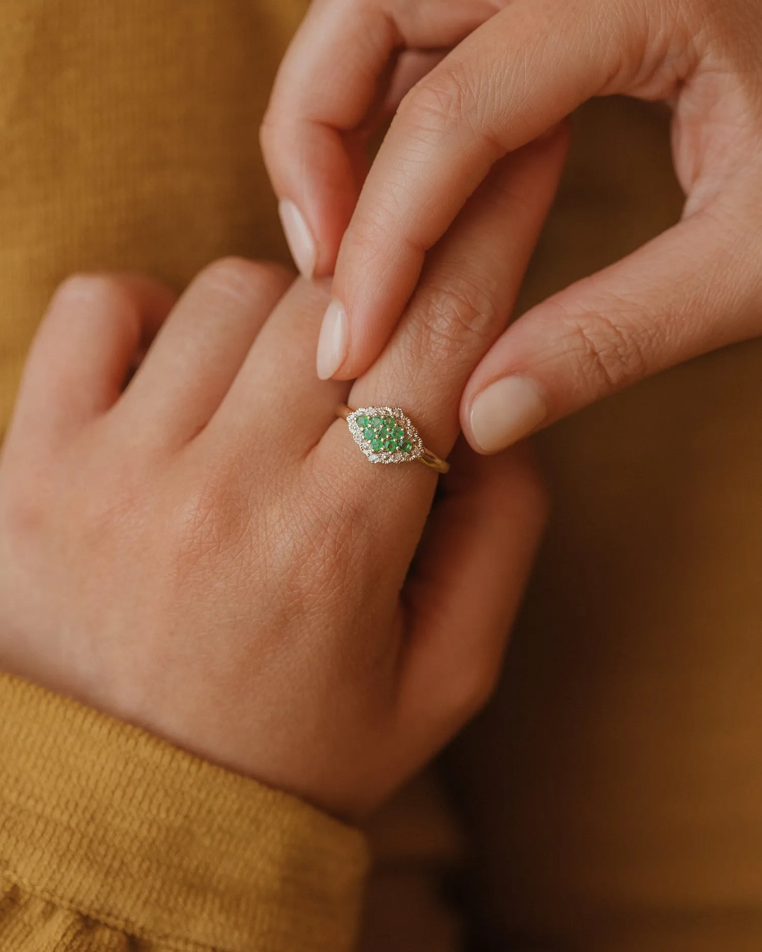 Eugenie Vintage 9ct Gold Emerald & Diamond Cluster Ring sold by Rock n Rose product image thumbnail 5